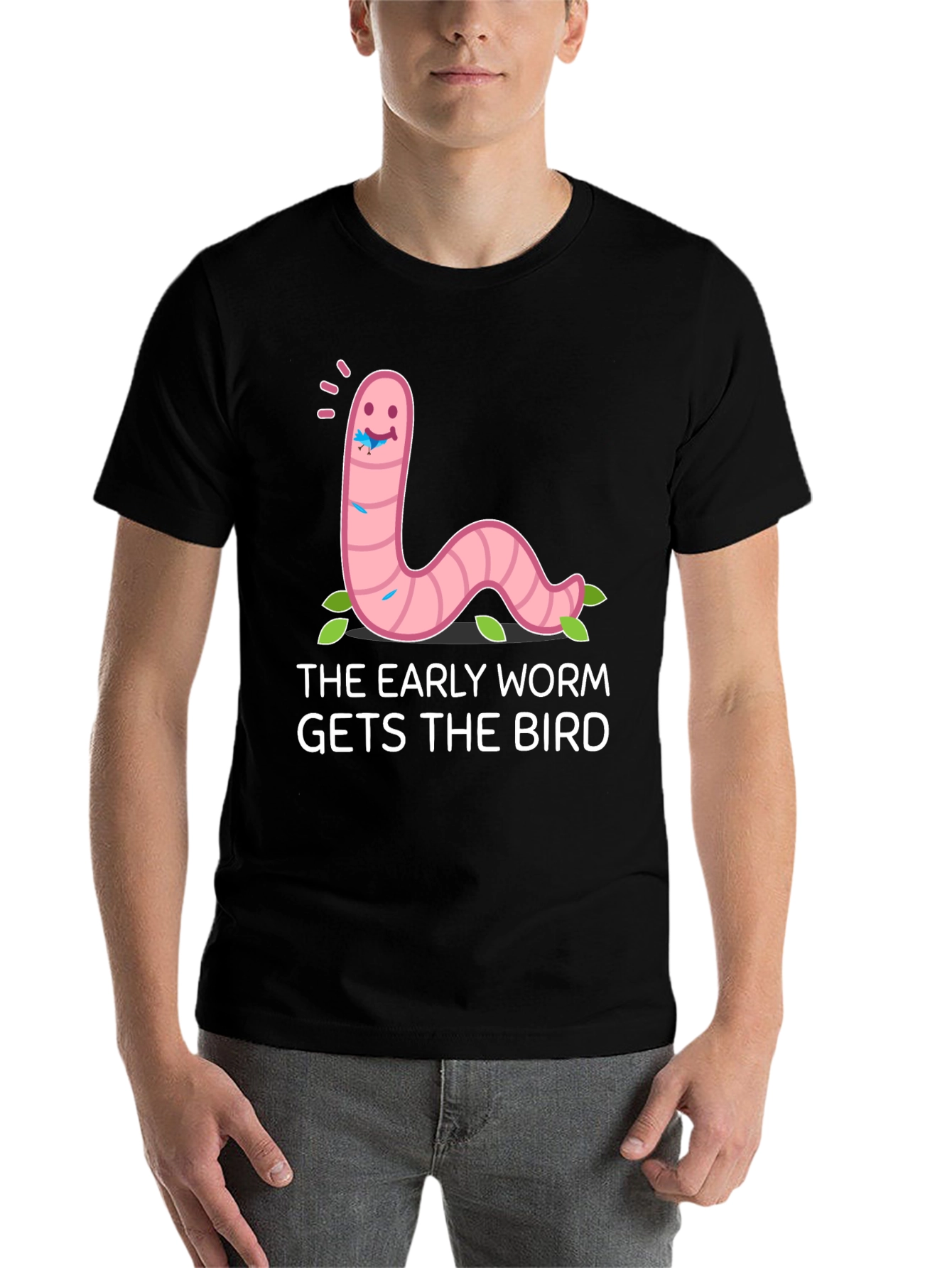 Black Early Worm Gets the Bird Graphic Tee view 7