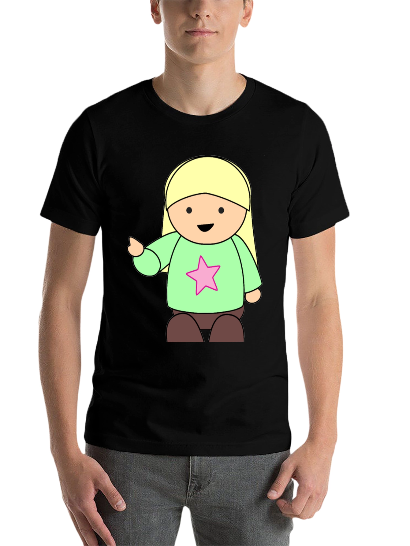 Black Cute Cartoon Girl Star T-Shirt - Black view 7