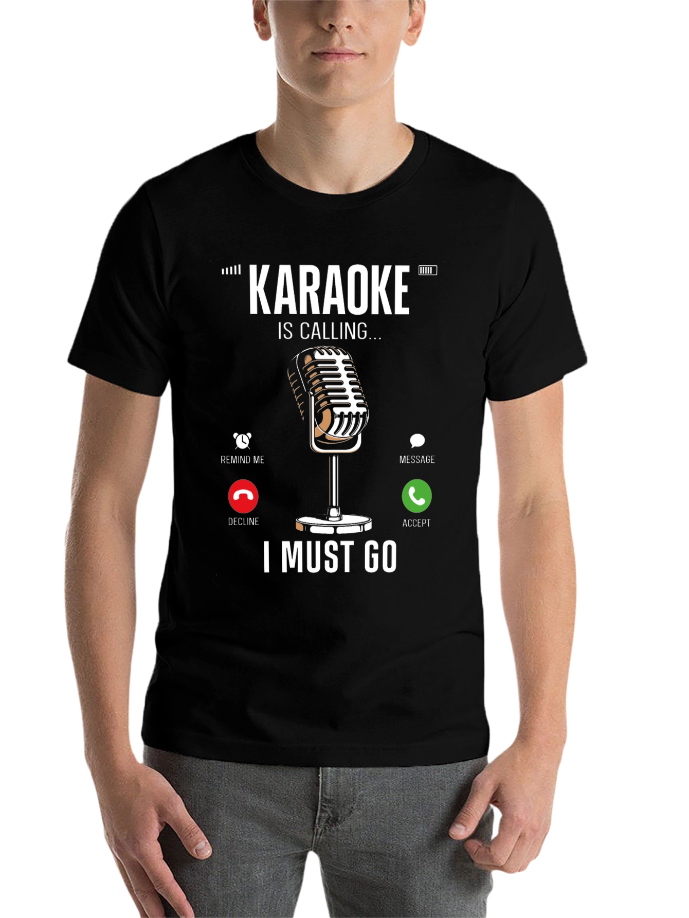 Black Karaoke Calling T-Shirt - Music Lover Tee view 7