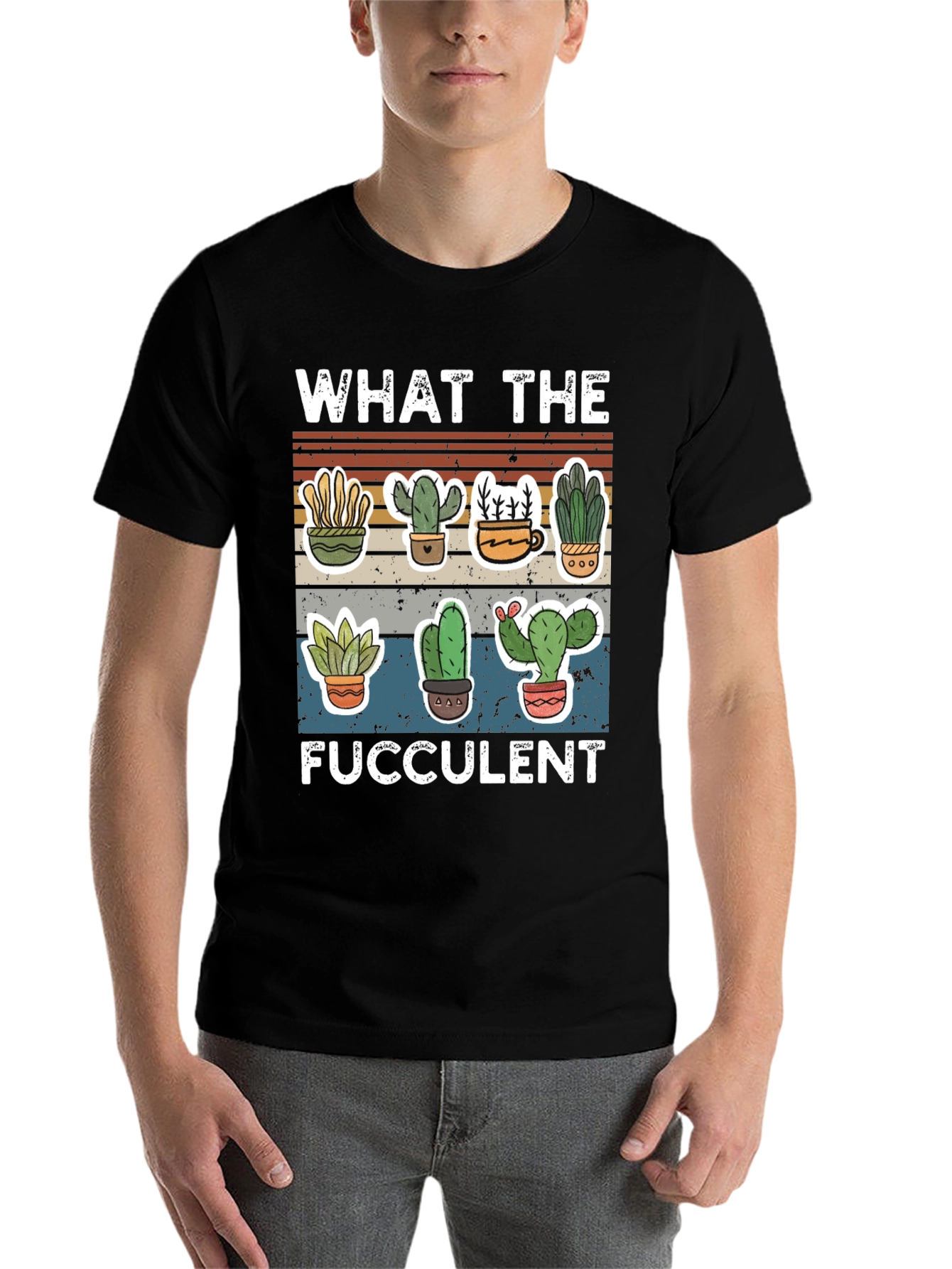 Black Funny Succulent T-Shirt - "What the Fucculent" Cactus Design view 7
