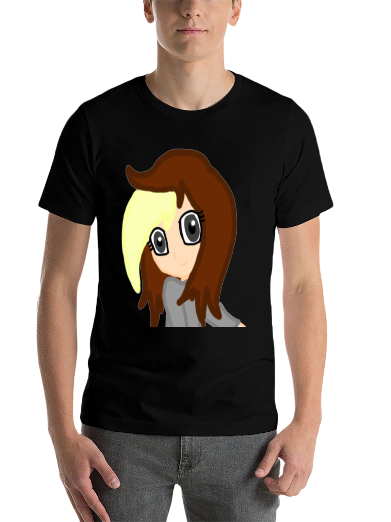 Black Anime Girl Graphic Tee - Black Cotton Comfort view 7