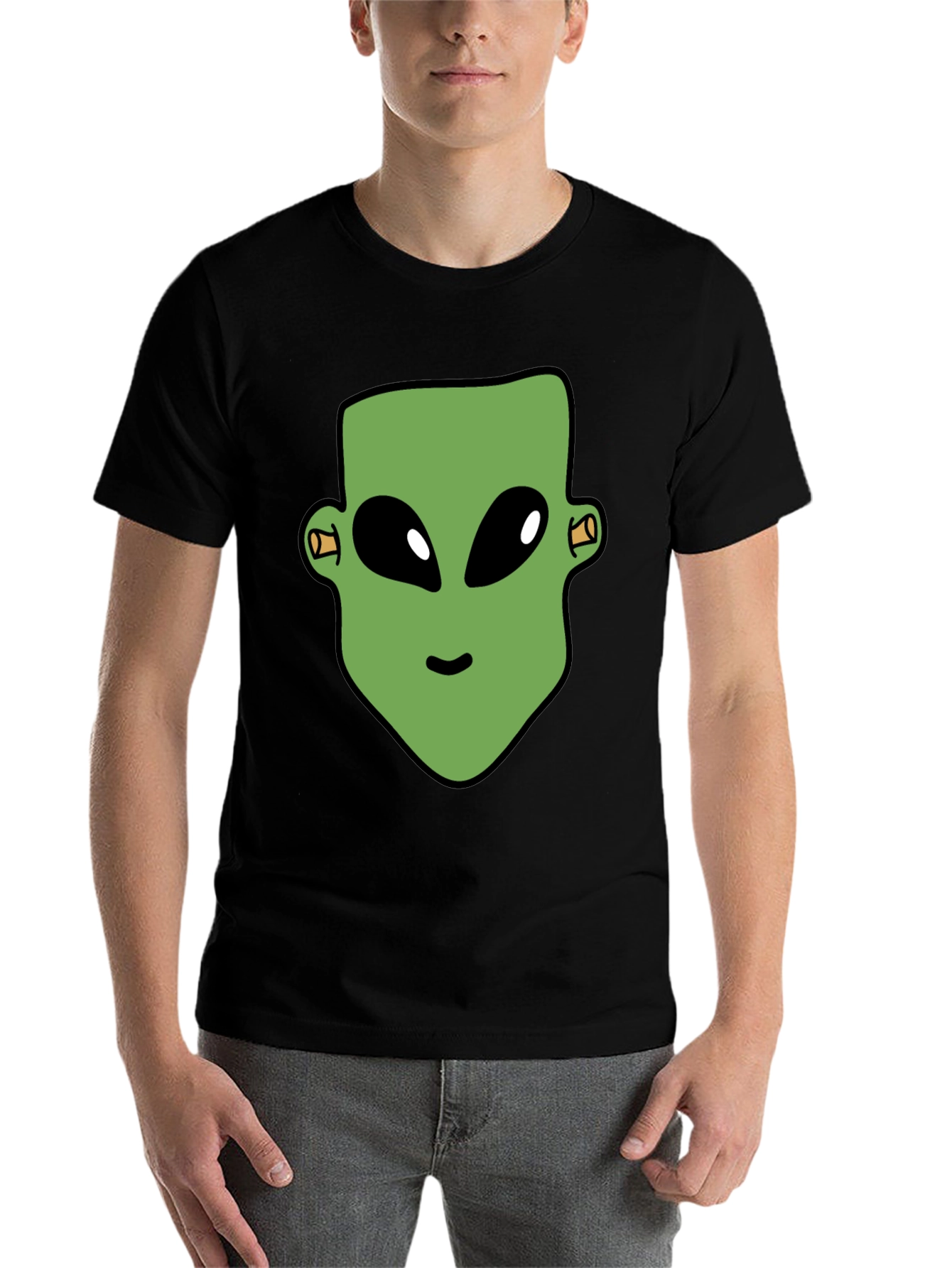 Black Alien Head Graphic Print Black T-Shirt view 7