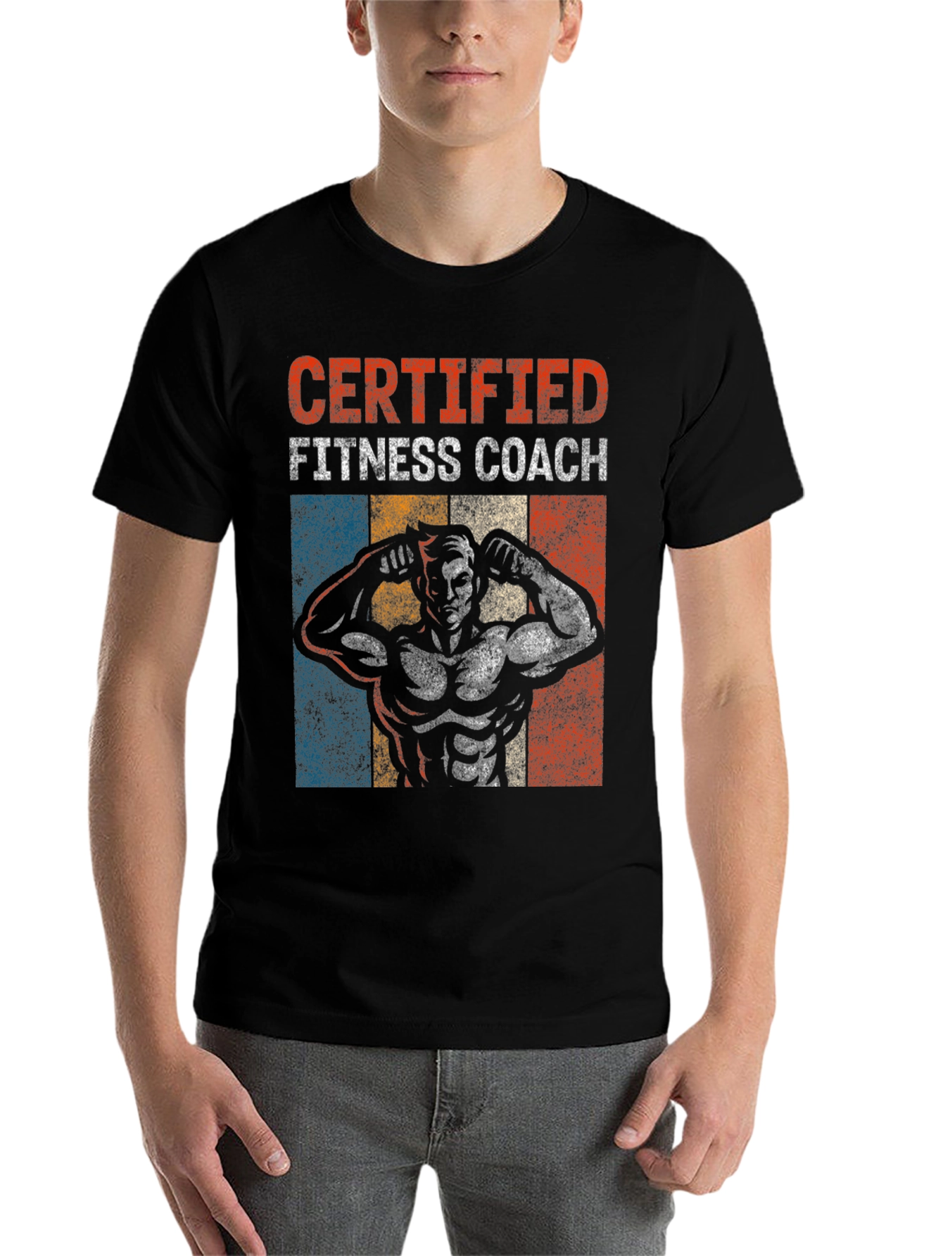 Black Certified Fitness Coach Graphic T-Shirt view 7