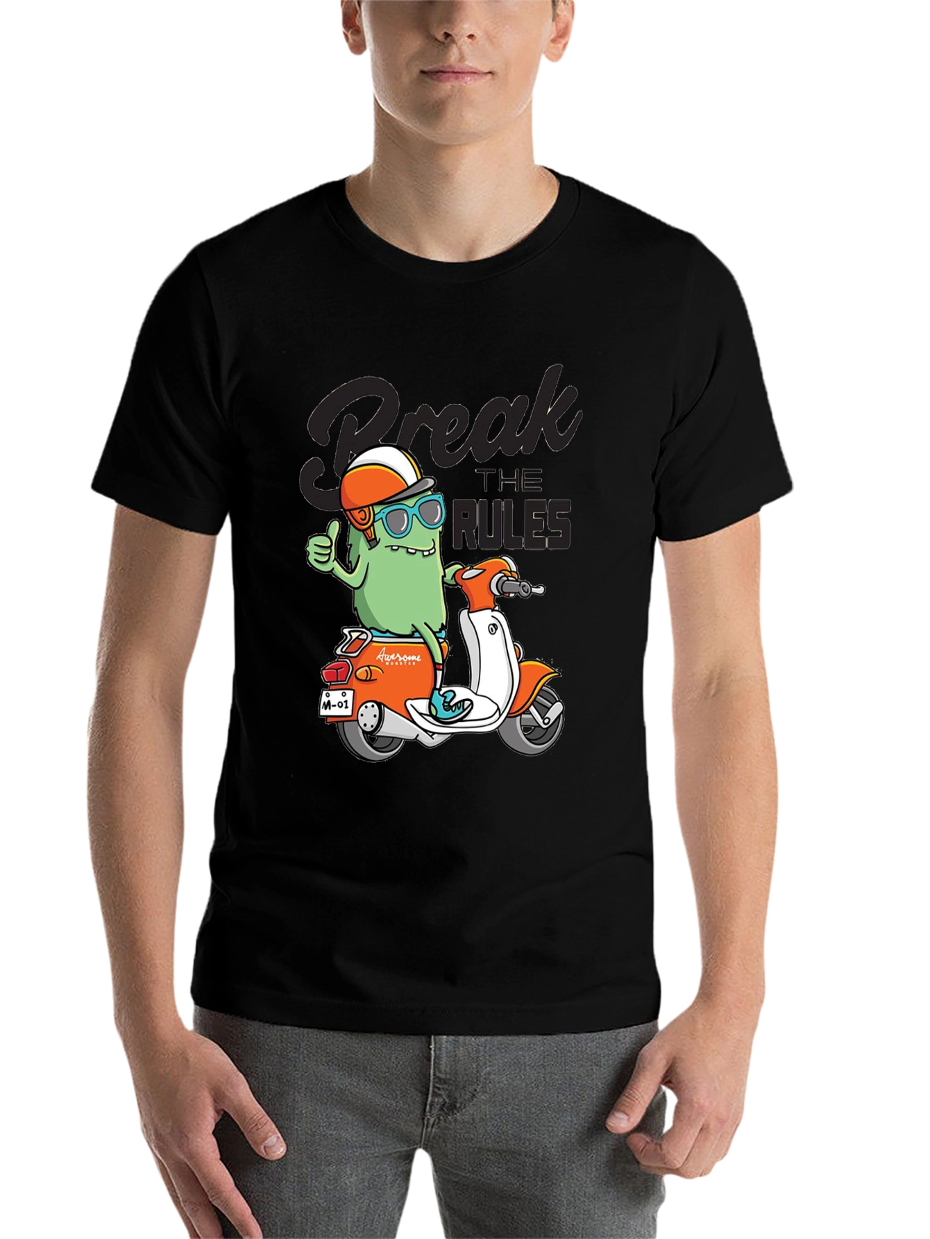 Black Break the Rules Monster Scooter Graphic Tee view 7