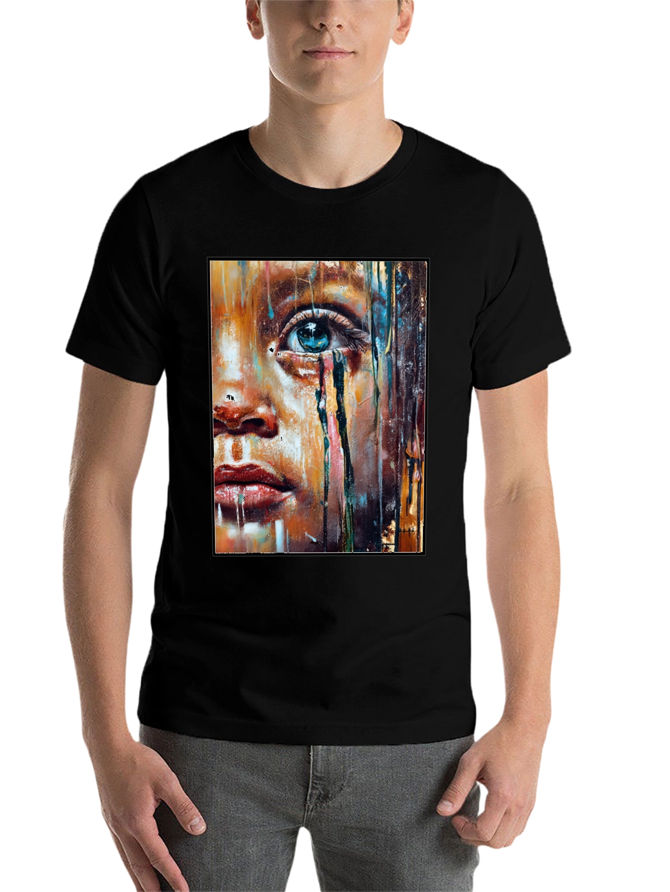 Black Artistic Portrait Graphic T-Shirt - Black view 7