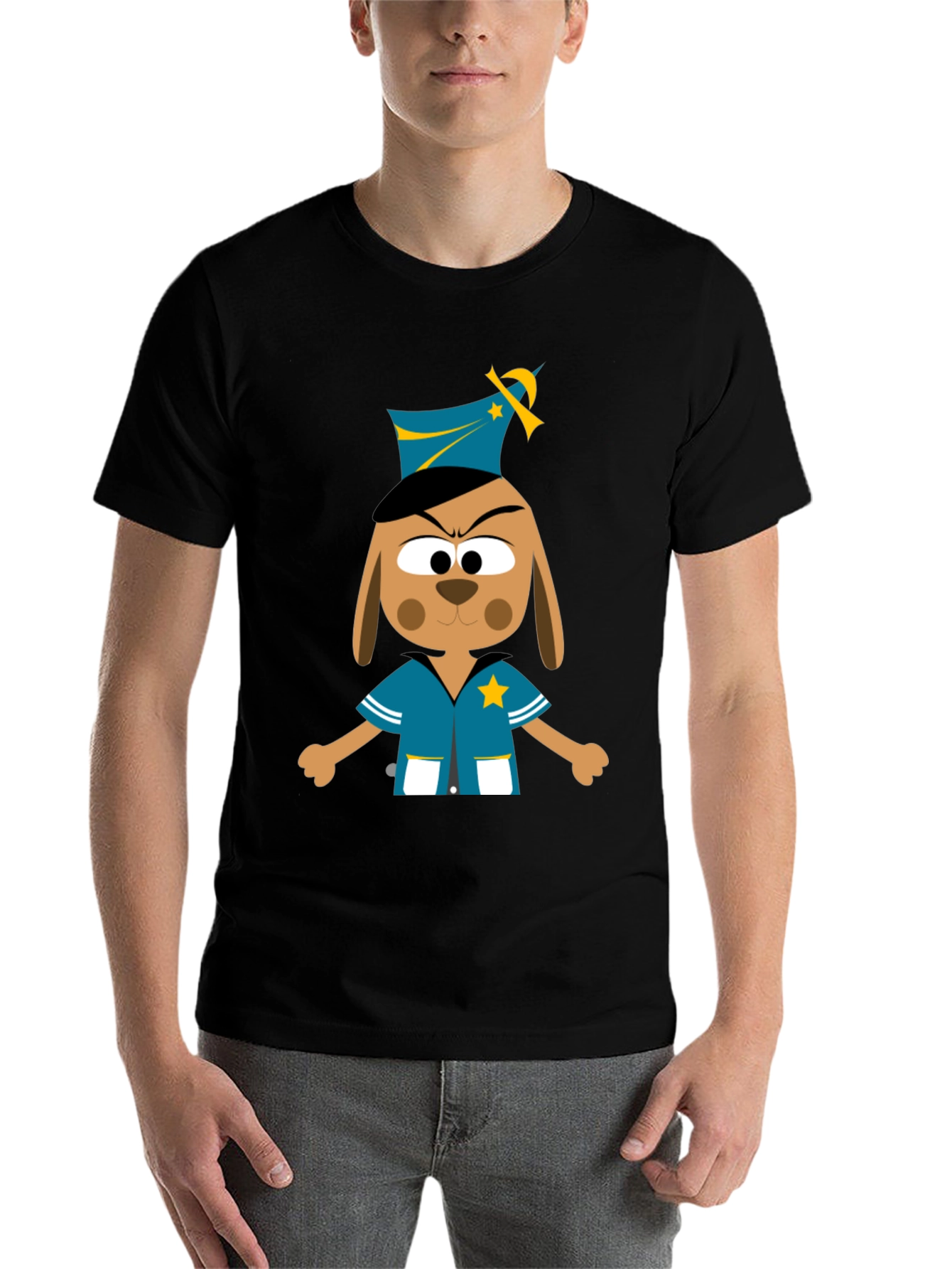 Black Cartoon Dog Cop T-Shirt - Novelty Graphic Tee view 7