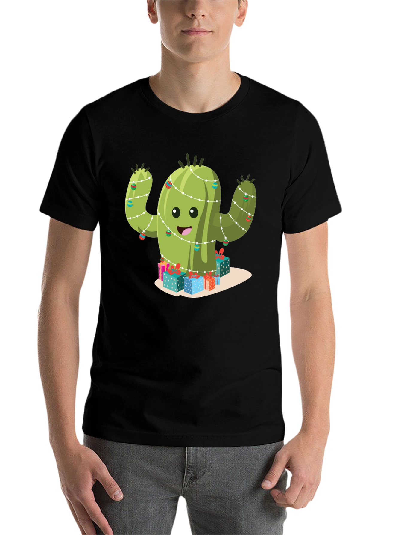 Black Festive Cactus Graphic Tee view 7