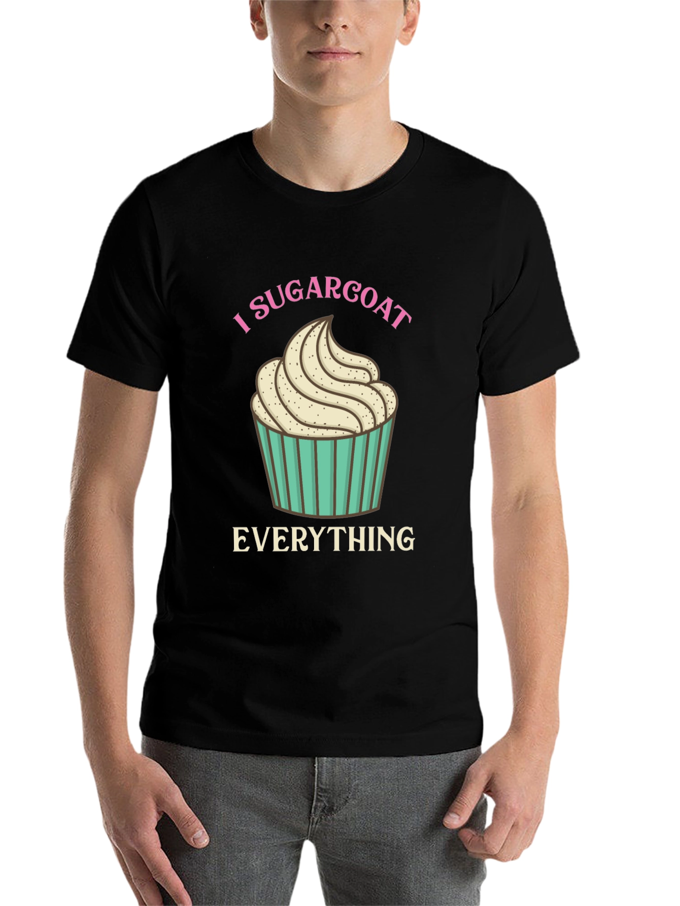 Black I Sugarcoat Everything Graphic Tee - Novelty Cupcake T-Shirt view 7