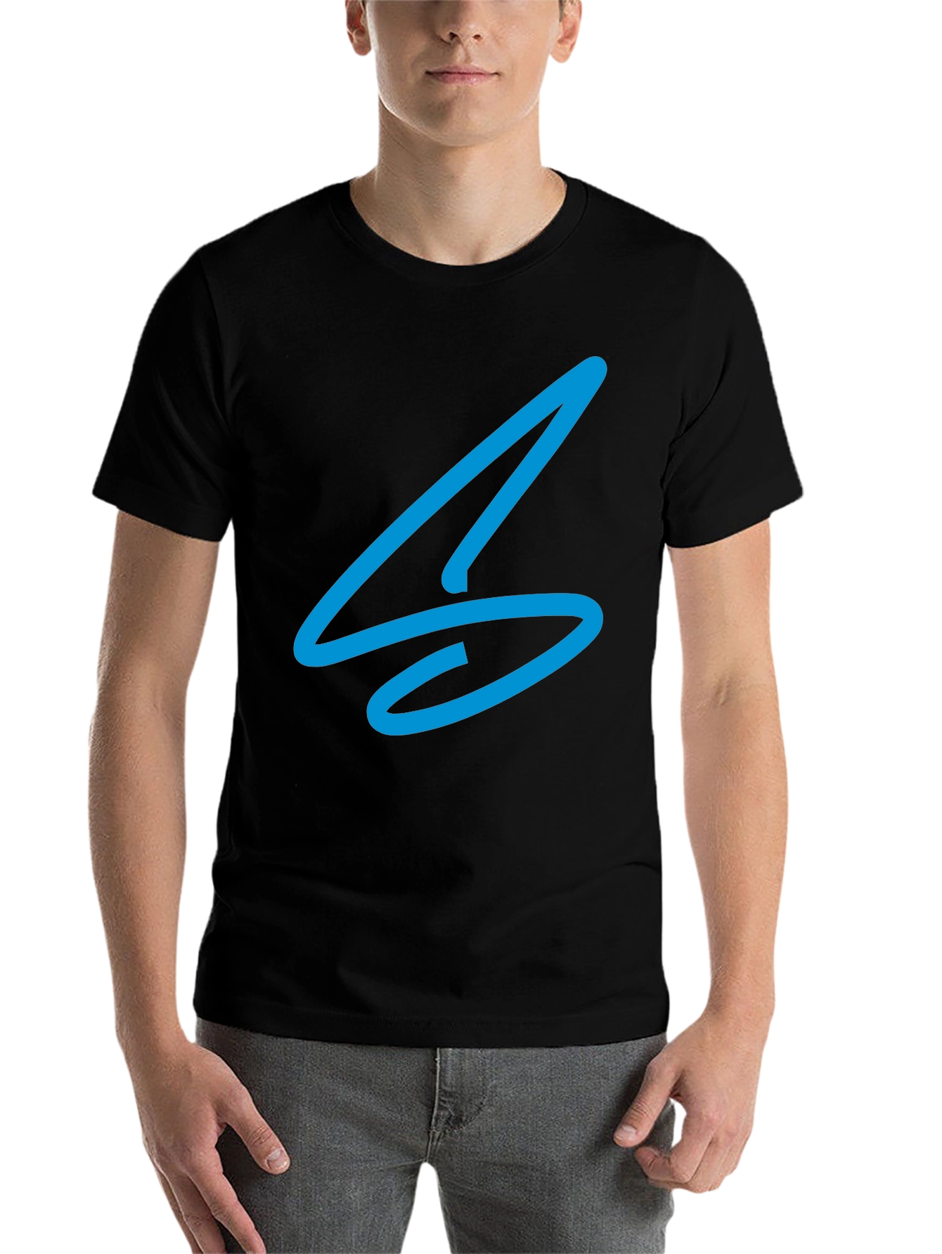 Black Modern Blue Graphic Tee - Men's Black T-Shirt view 7