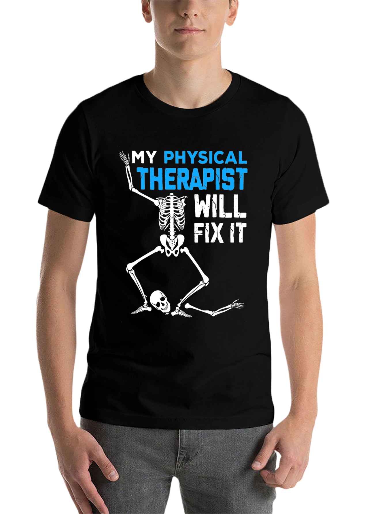 Black Funny Physical Therapist Skeleton T-Shirt view 7