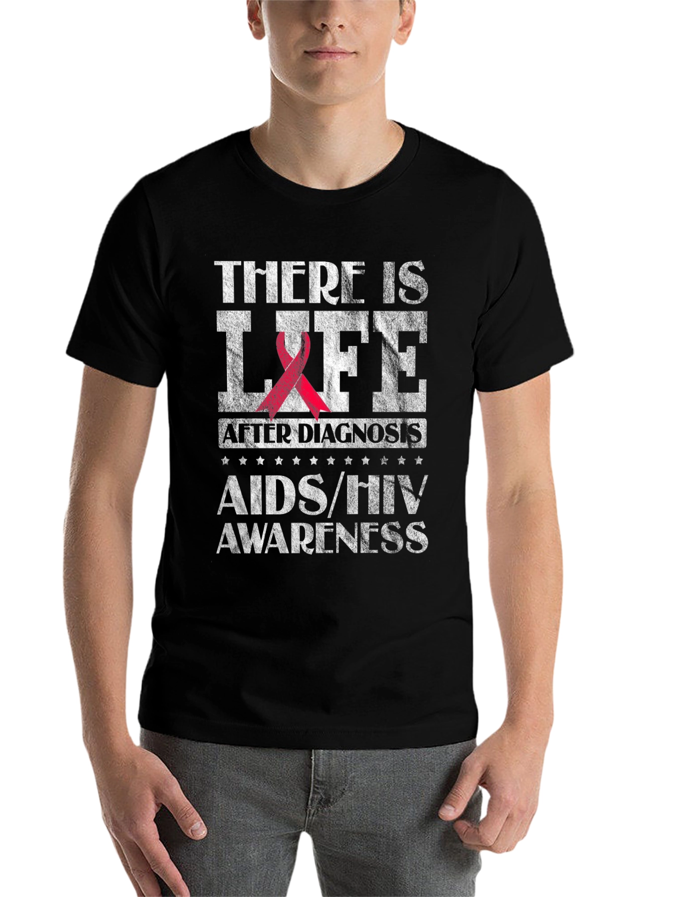 Black AIDS/HIV Awareness T-Shirt - There is Life view 7