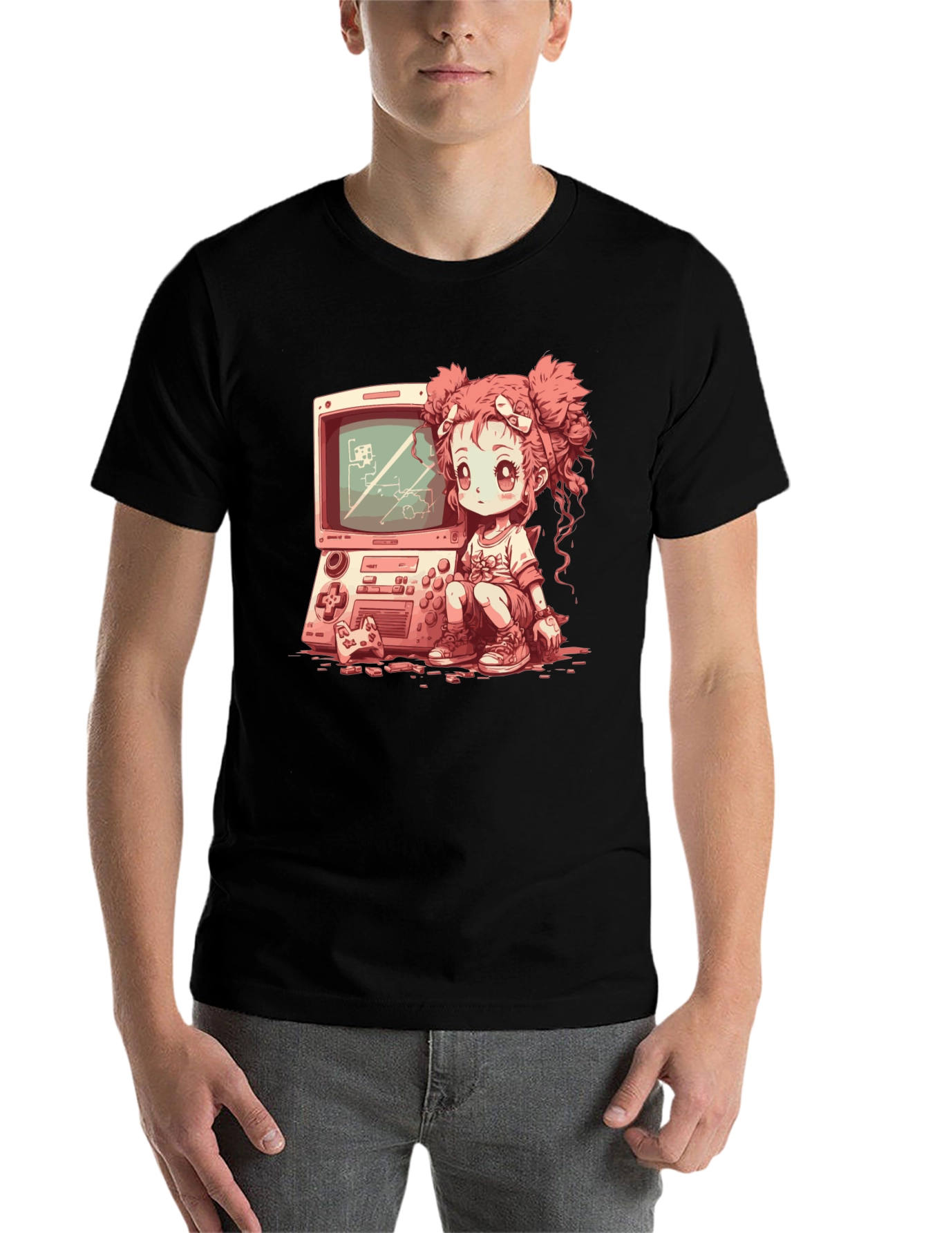 Black Retro Gamer Girl Black T-Shirt view 7