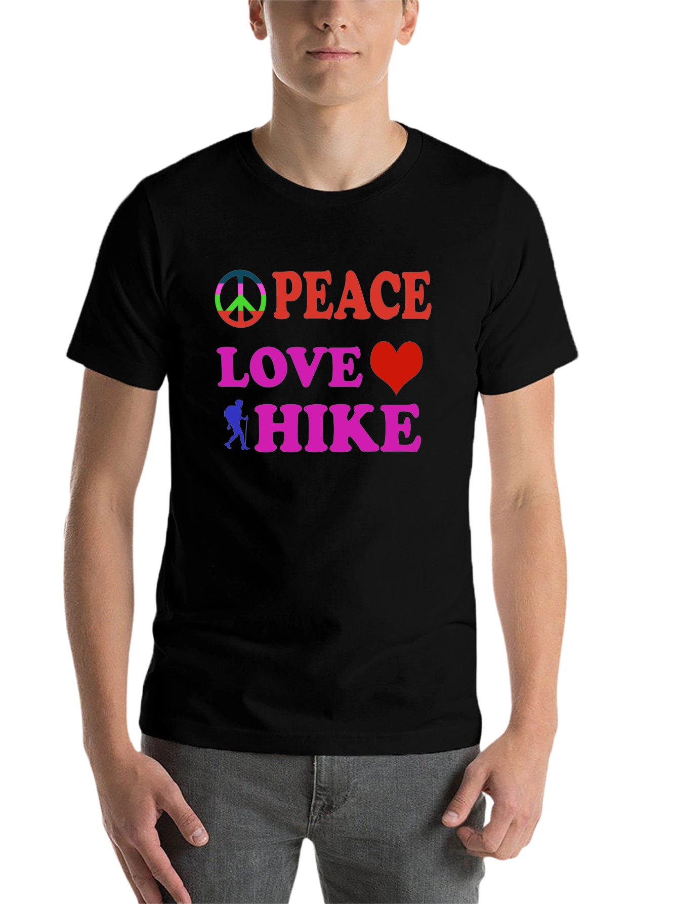 Black Peace Love Hike Black T-Shirt view 7