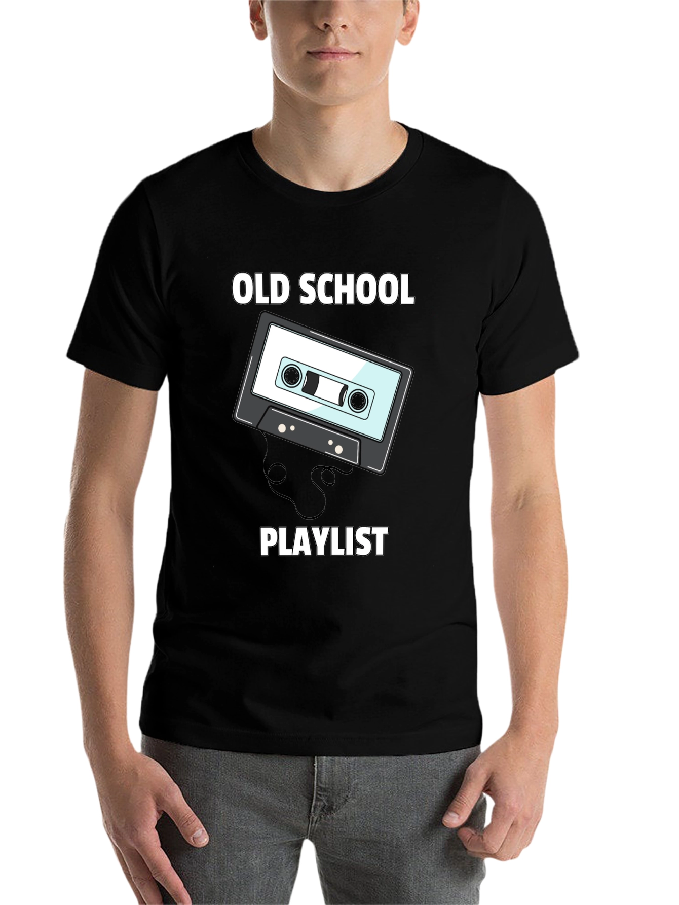 Black Old School Playlist Cassette Tape Graphic Tee view 7