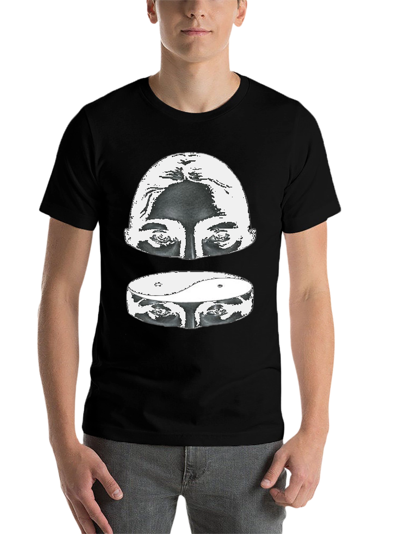 Black Yin Yang Eyes Graphic Print Black T-Shirt view 7