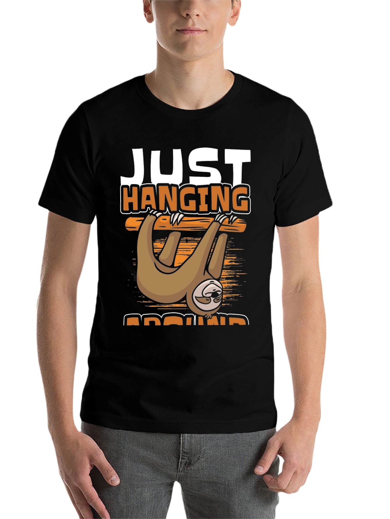 Black Just Hanging Around Sloth T-Shirt view 7