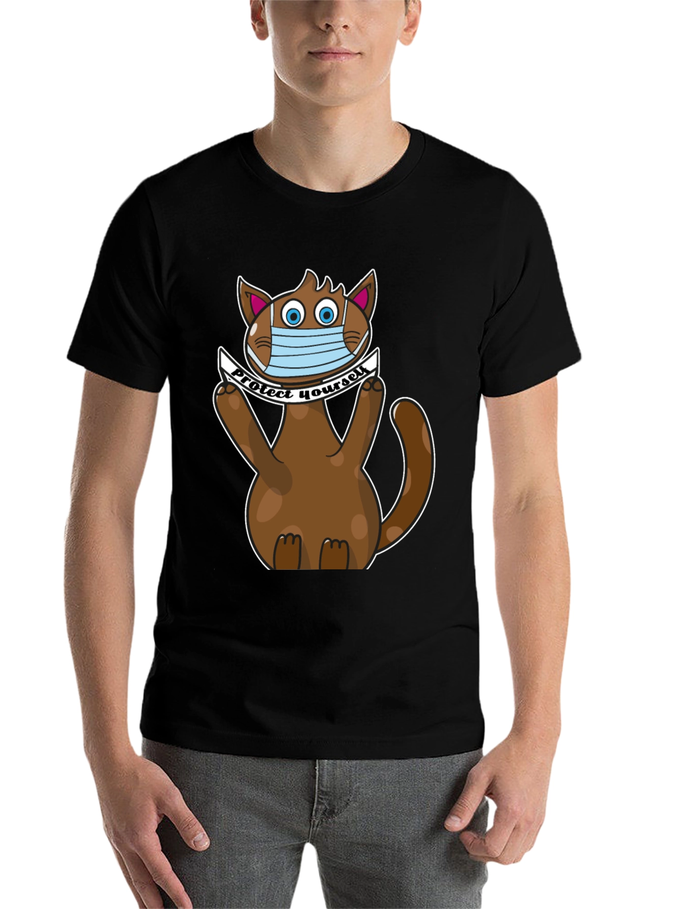 Black Protect Yourself Cat T-Shirt view 7