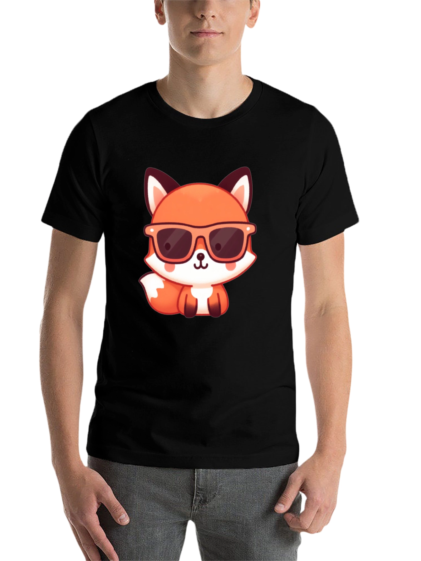Black Cool Fox Graphic Tee - Stylish Black T-Shirt view 7