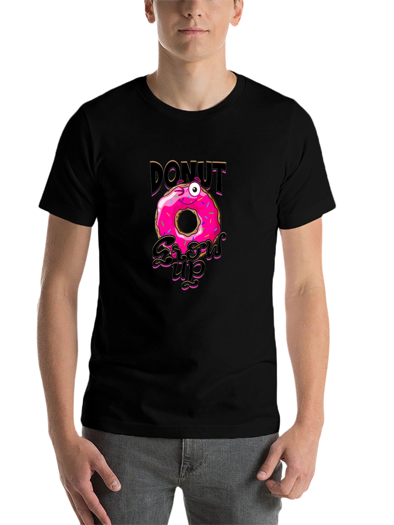 Black Donut Grow Up Funny Graphic Black T-Shirt view 7