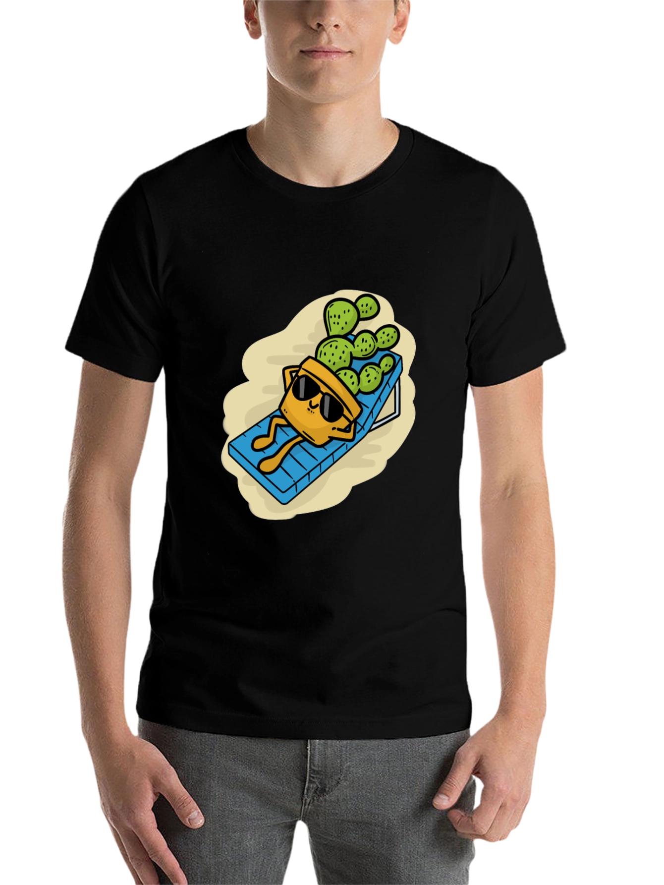 Black Relaxing Cactus T-Shirt - Funny Graphic Tee view 7