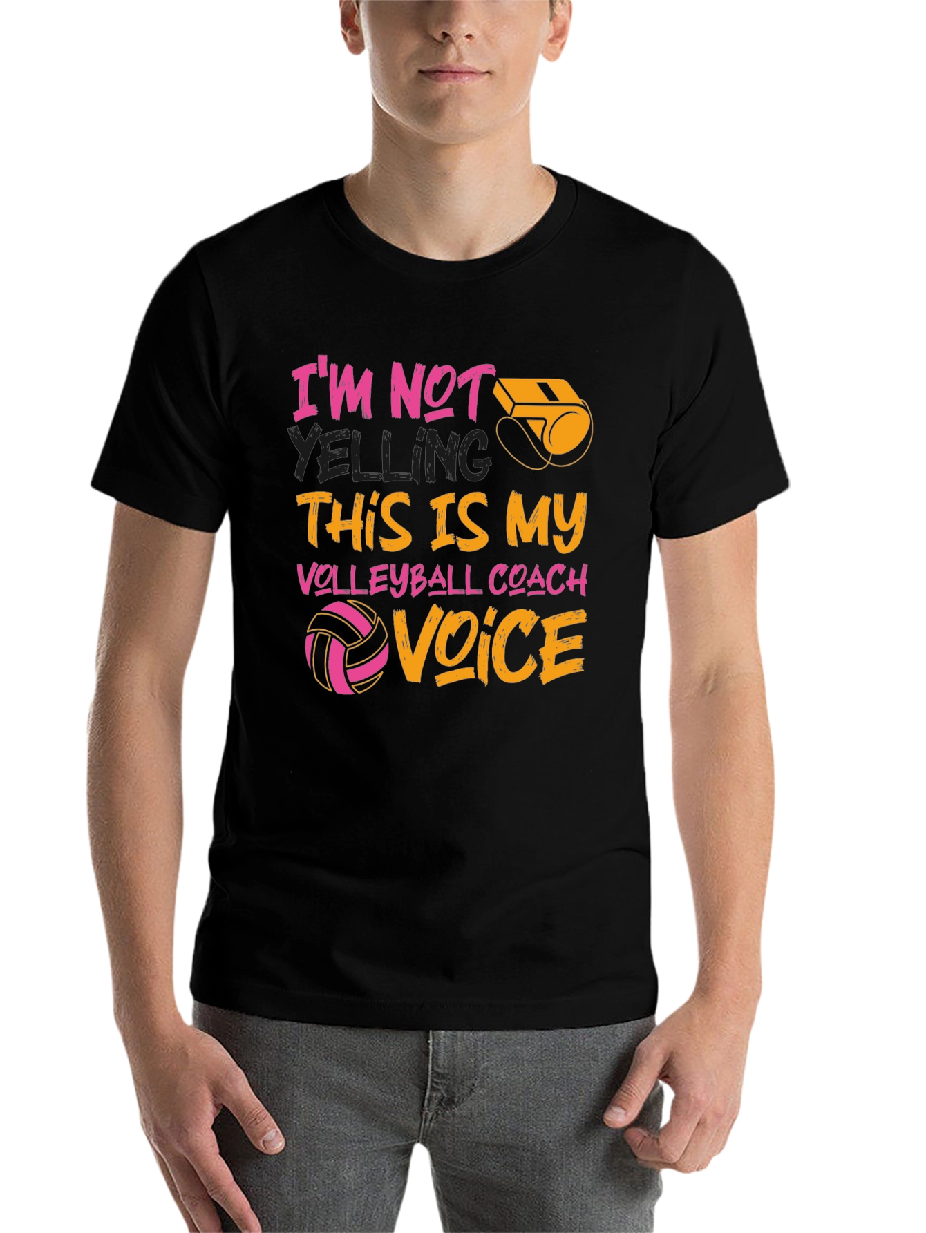 Black Volleyball Coach T-Shirt: I'm Not Yelling, This Is My Voice view 7