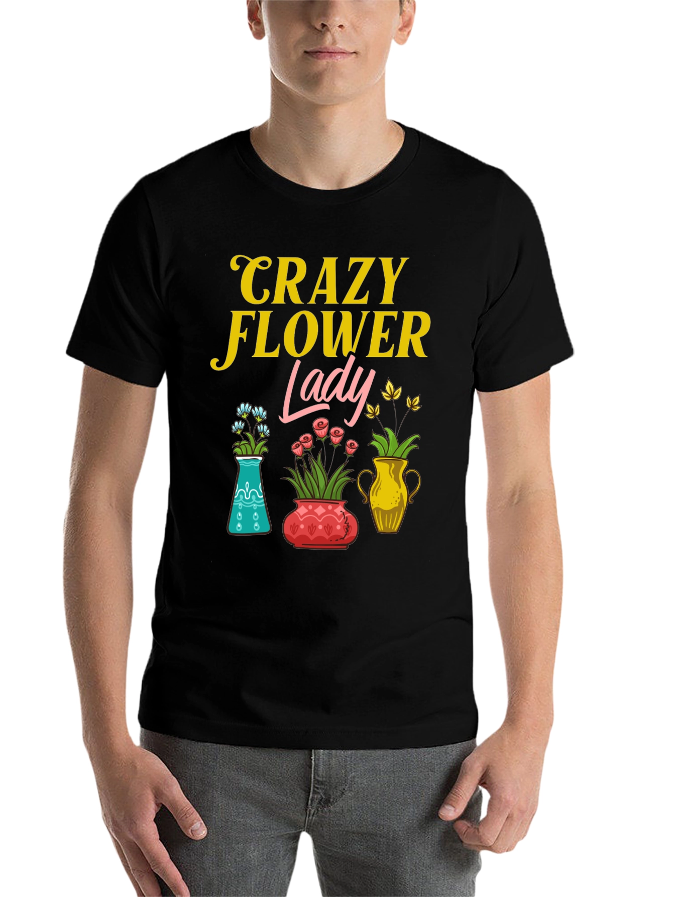 Black Crazy Flower Lady Graphic T-Shirt view 7