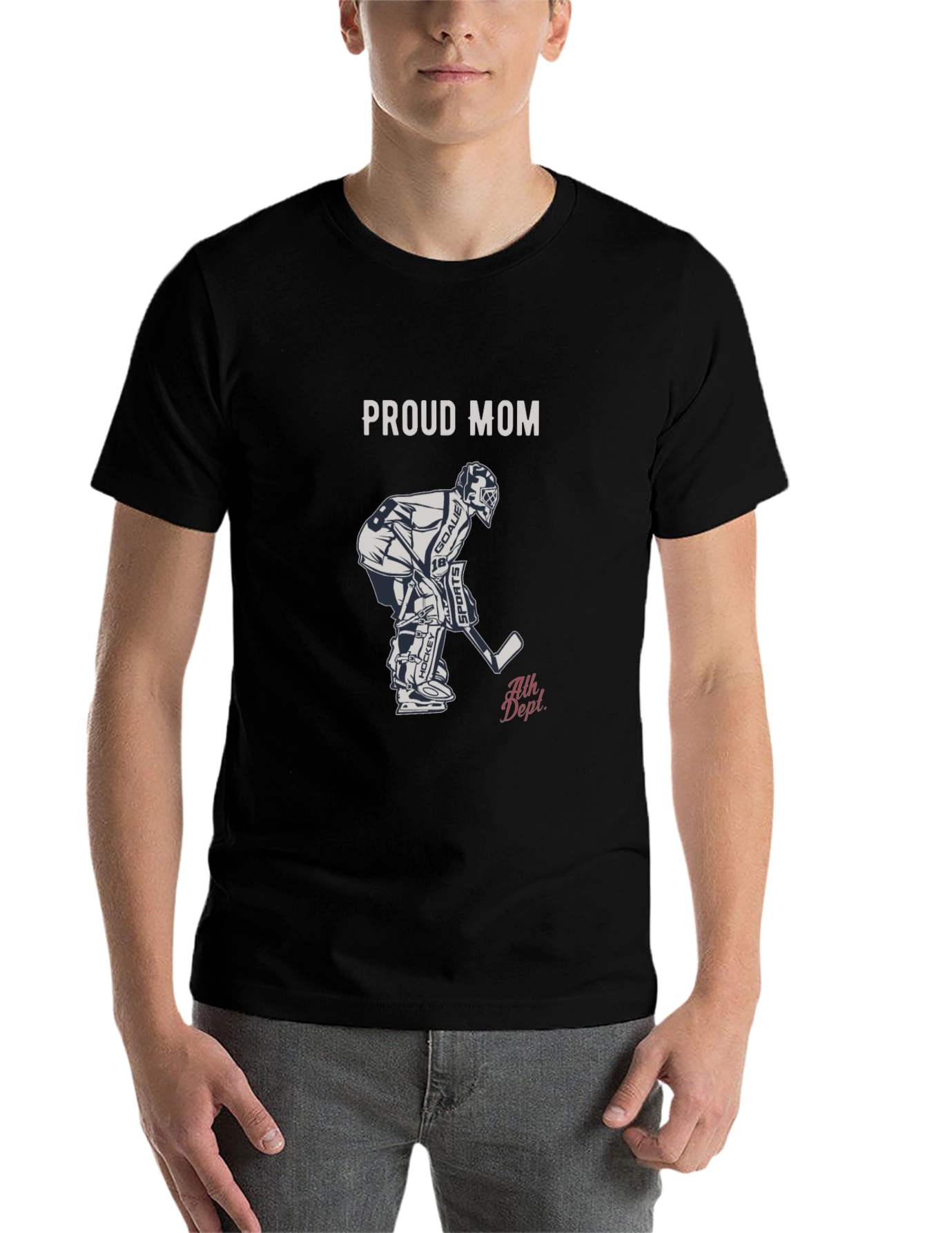 Black Proud Mom Hockey T-Shirt - Goalie Design view 7