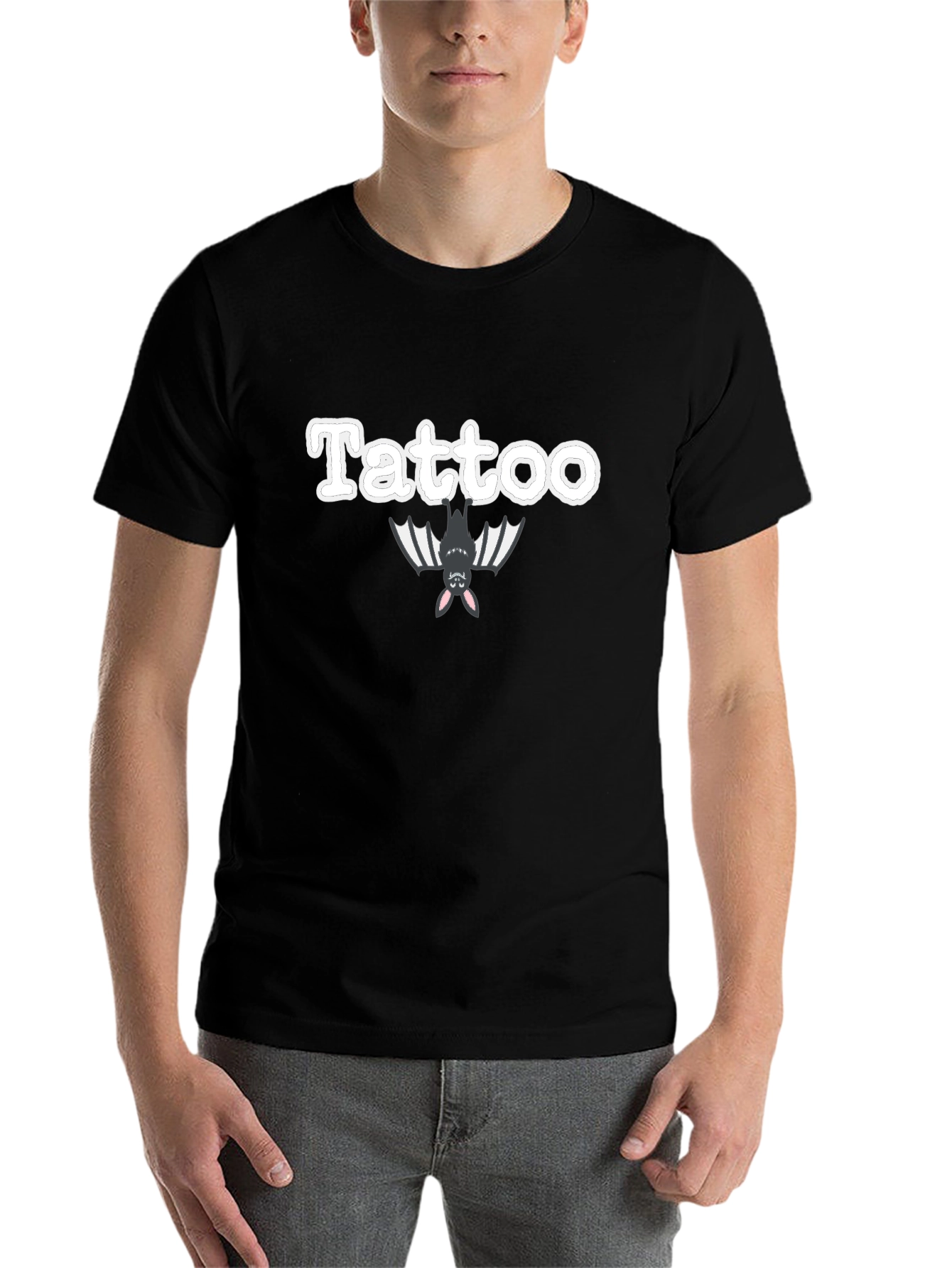 Black Tattoo Bat Graphic T-Shirt | Trendy Crew Neck Tee view 7
