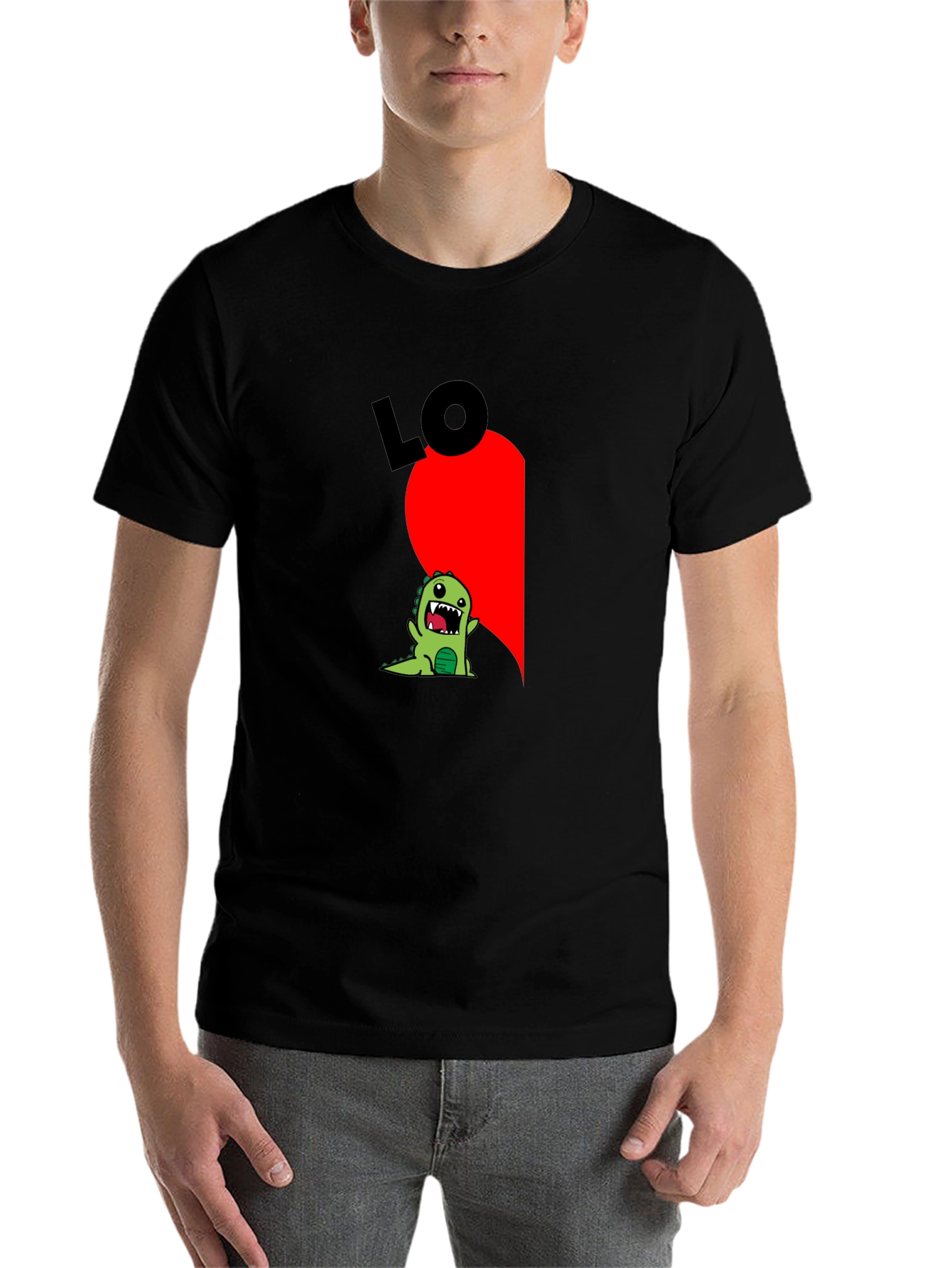 Black Black T-Shirt with Dinosaur "LO" Graphic view 7