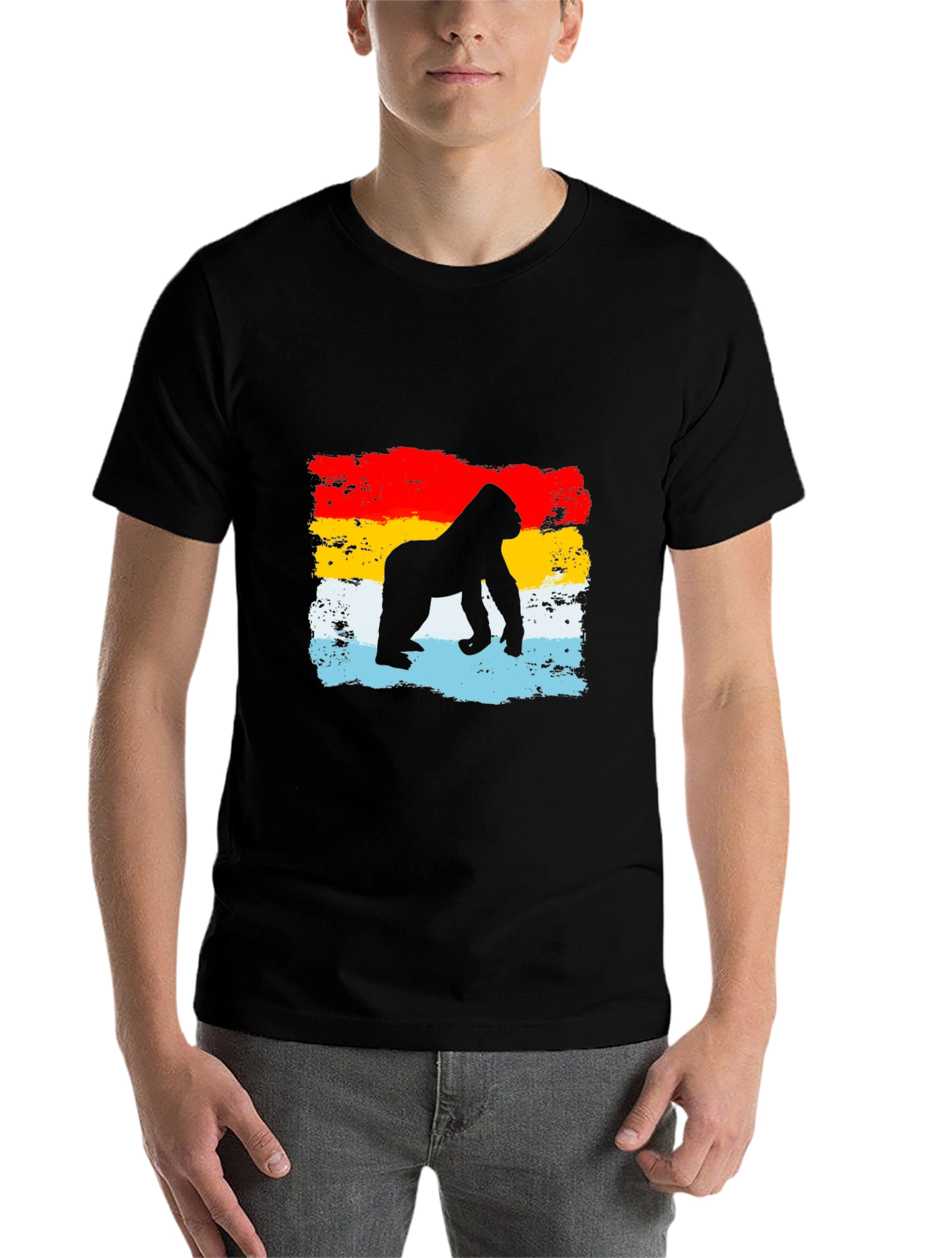 Black Gorilla Silhouette Retro T-Shirt view 7