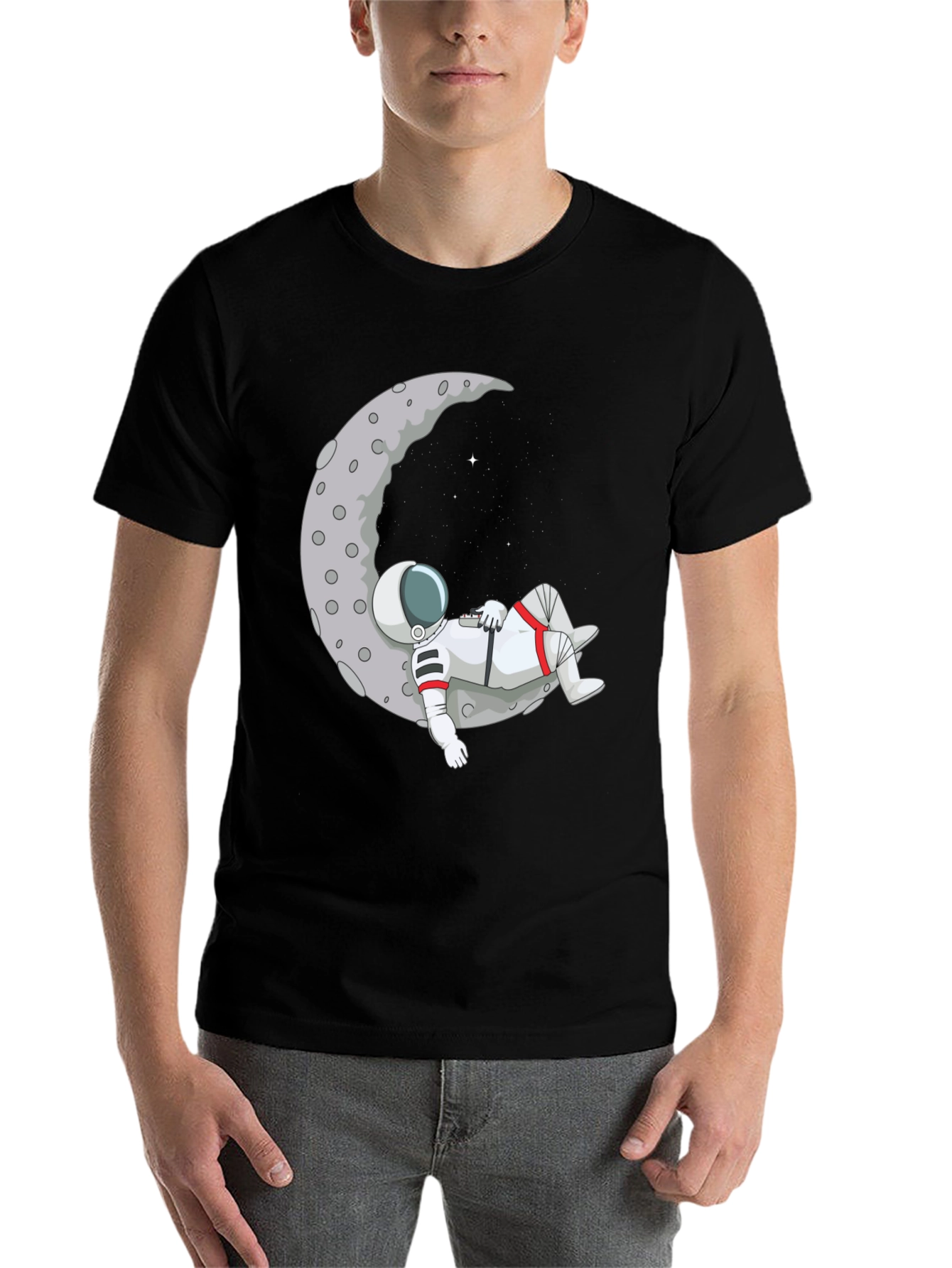 Black Astronaut Moon T-Shirt - Relaxed Space Style view 7