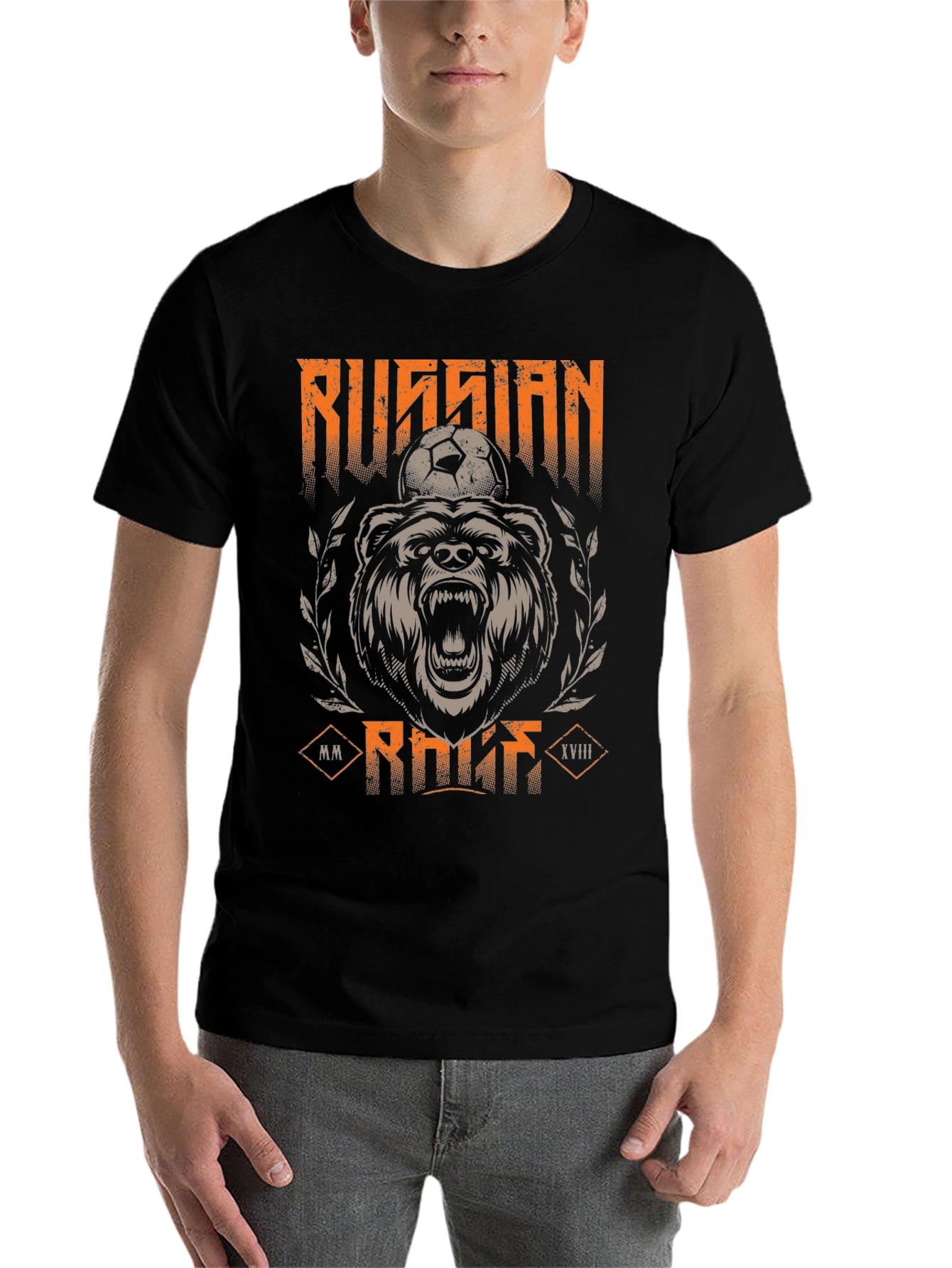 Black Russian Bear Soccer T-Shirt - Black Graphic Tee view 7