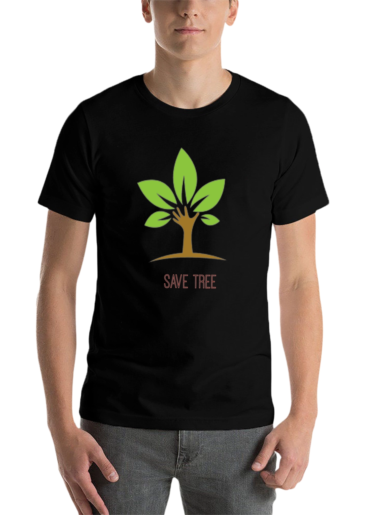 Black Eco-Friendly "Save Tree" Graphic Tee view 7