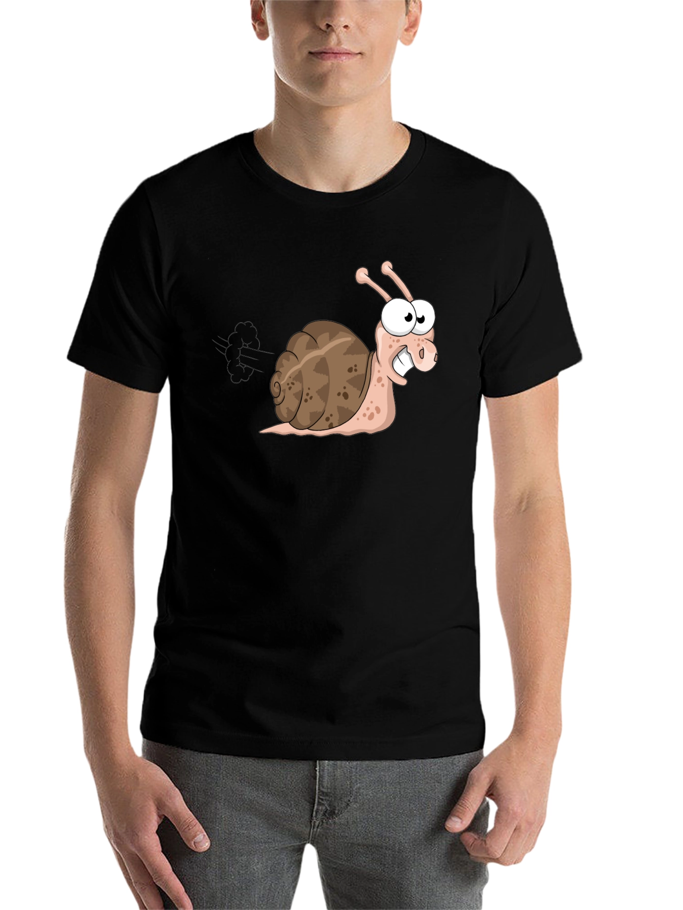 Black Funny Snail Cartoon Black T-Shirt view 7