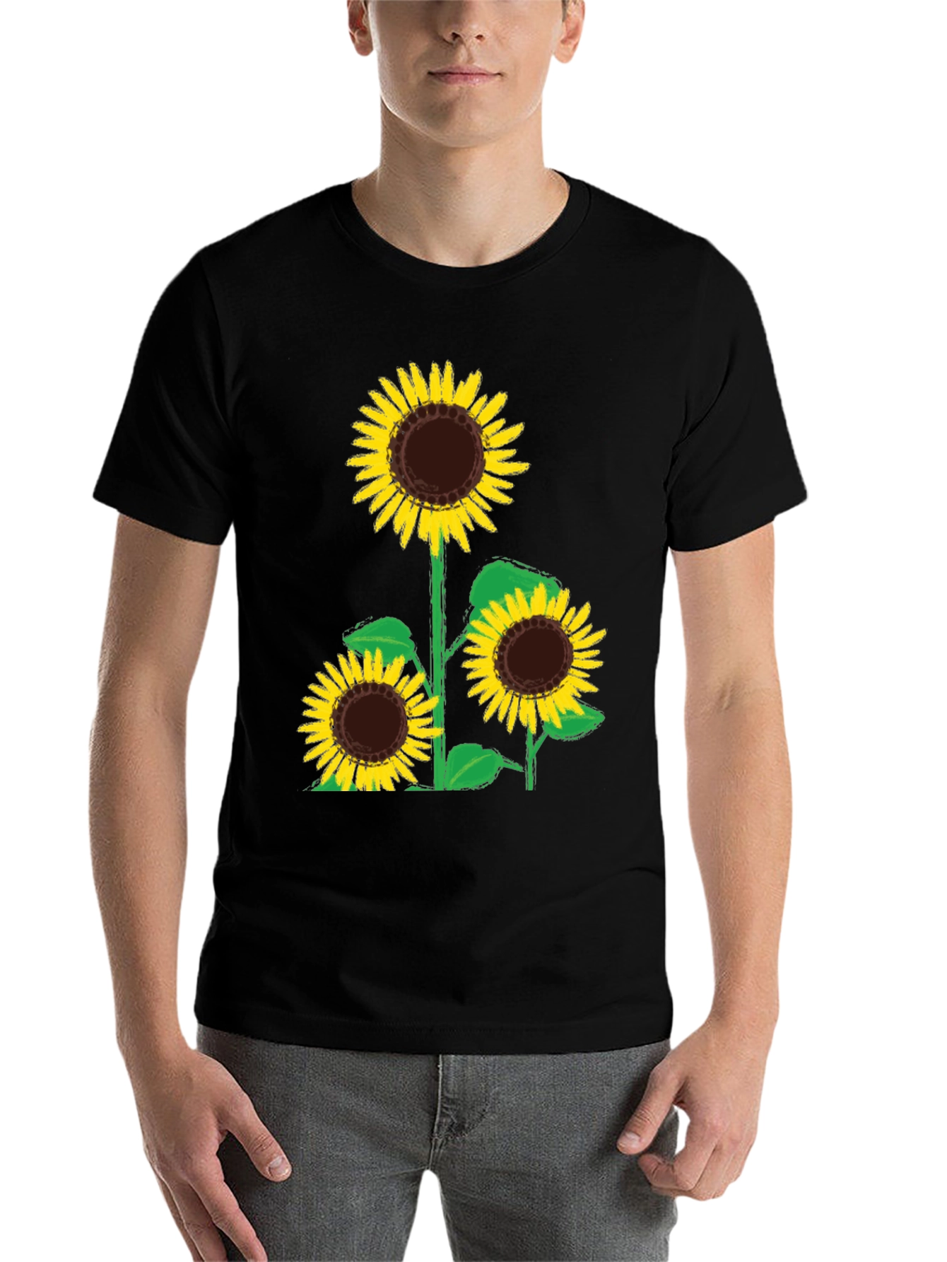 Black Sunflower Graphic Tee - Black Cotton T-Shirt view 7