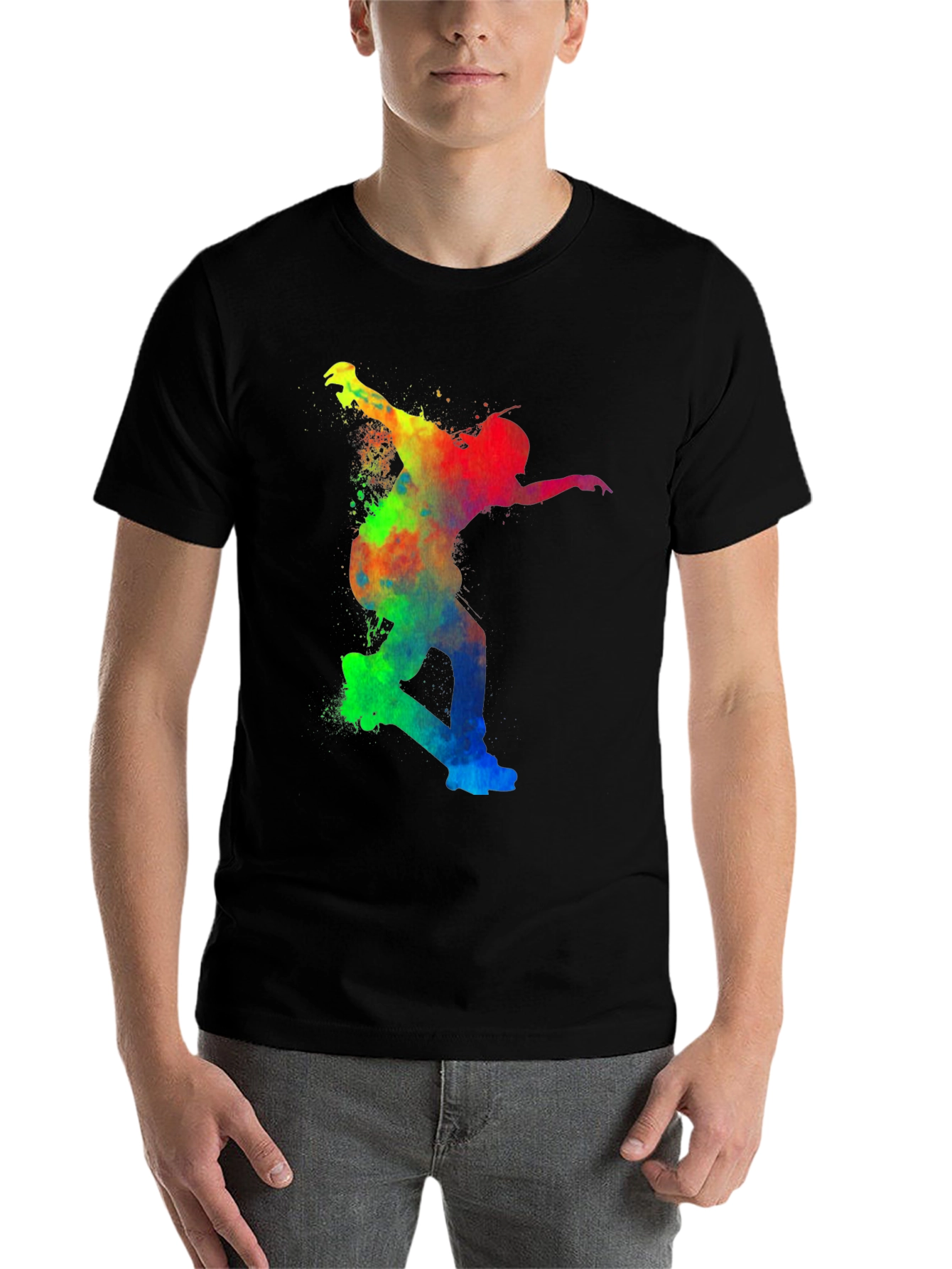 Black Colorful Skateboarder Graphic Tee - Unisex view 7