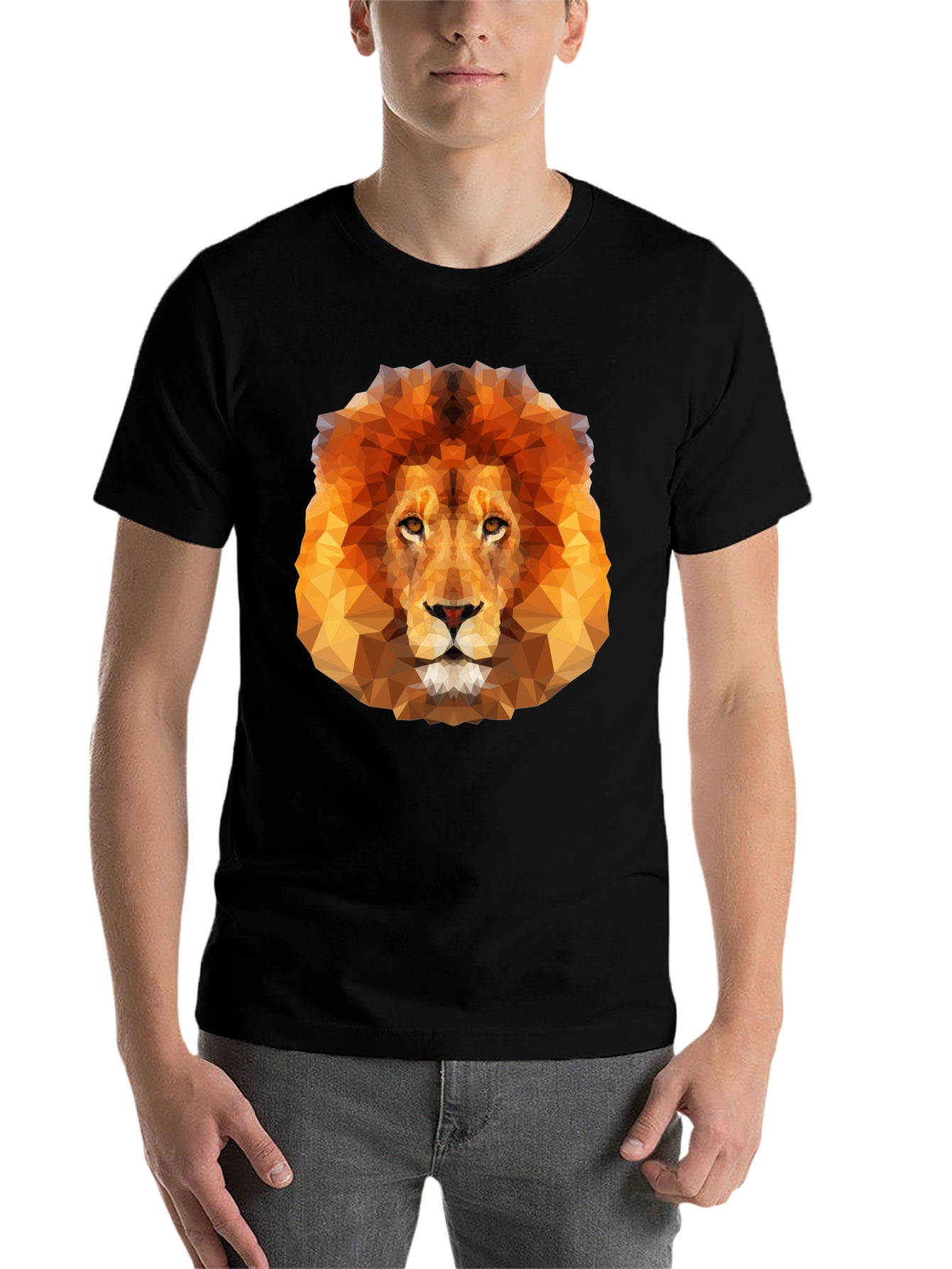 Black Geometric Lion Graphic Tee - Men's Black T-Shirt view 7