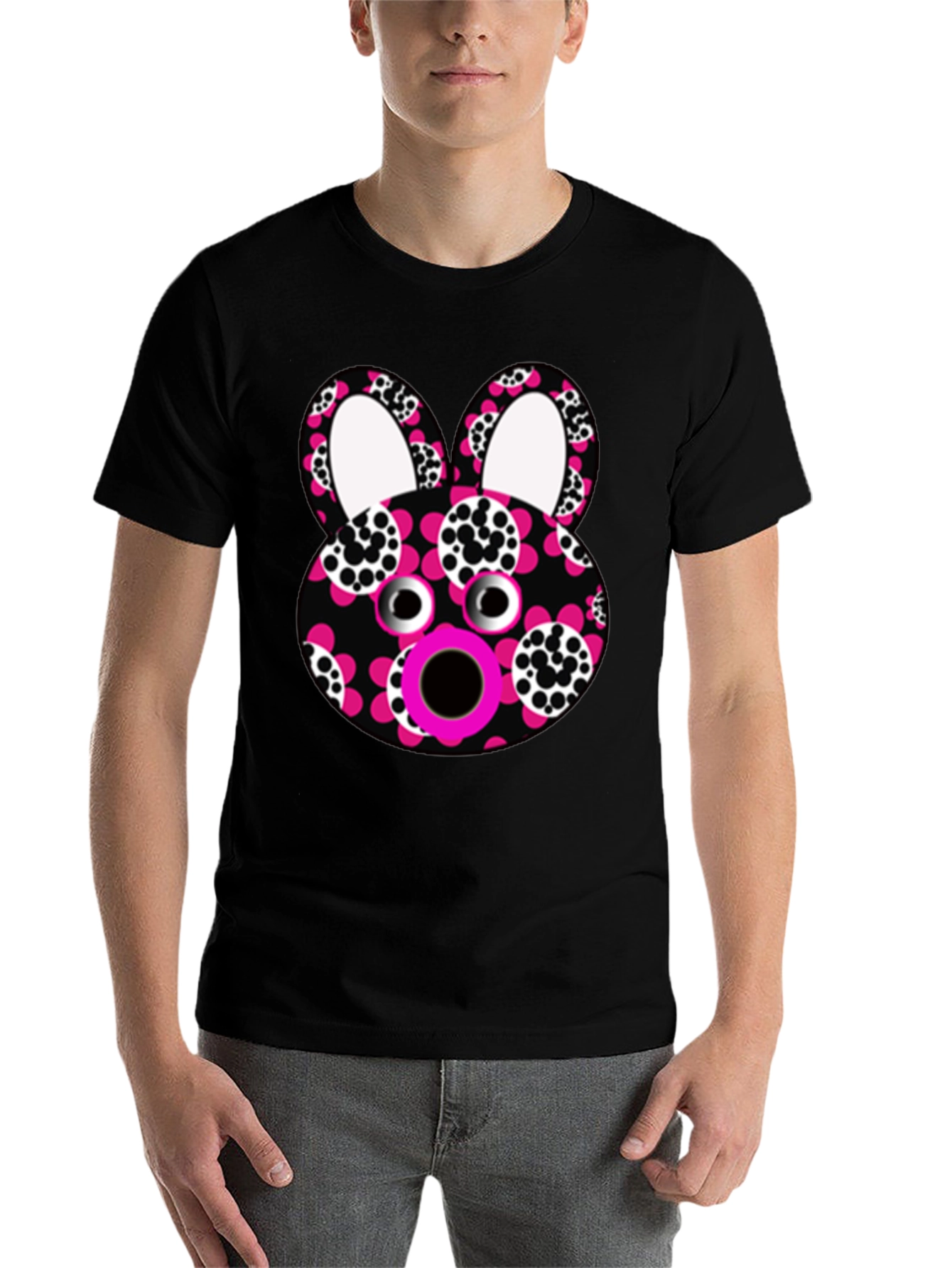 Black Funky Floral Bunny T-Shirt - Unique Graphic Tee view 7