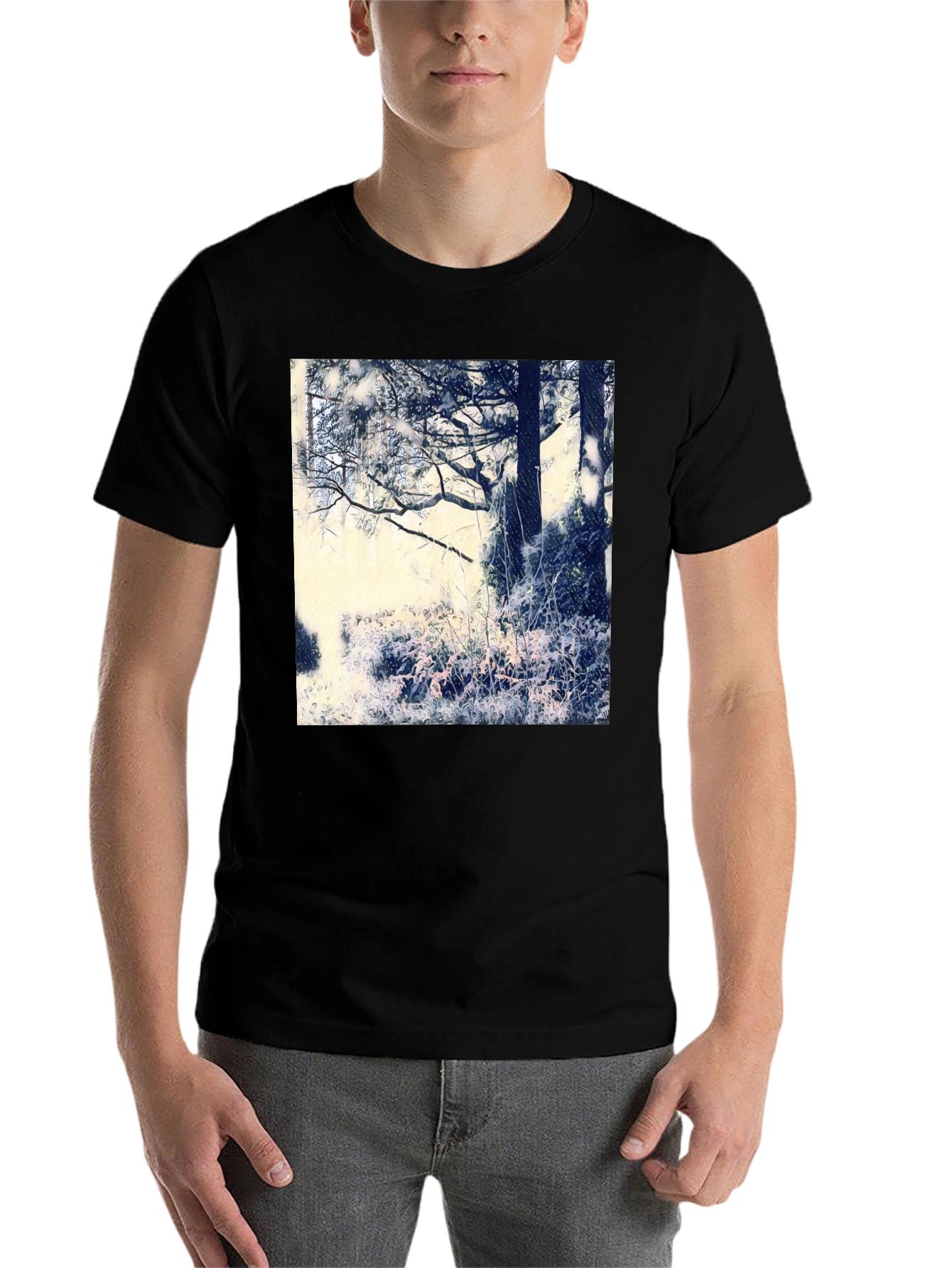 Black Artistic Nature Scene Black T-Shirt view 7