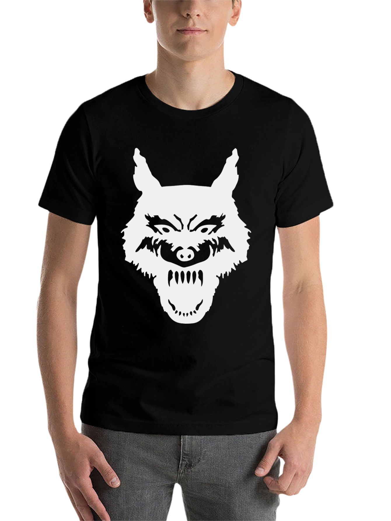 Black Wolf Graphic T-Shirt - Black, Bold Design view 7