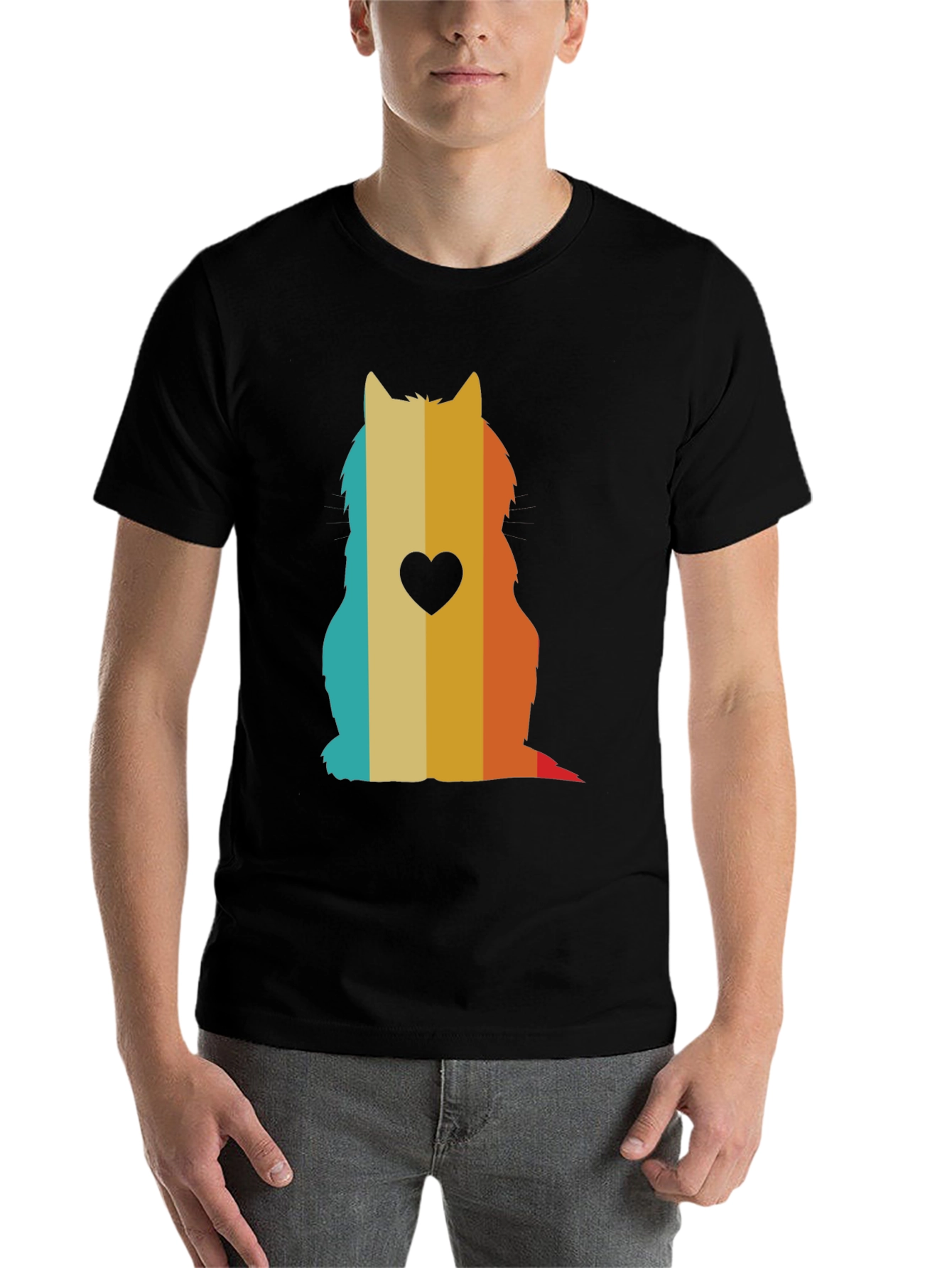 Black Retro Cat Silhouette T-Shirt - Heart Accent view 7
