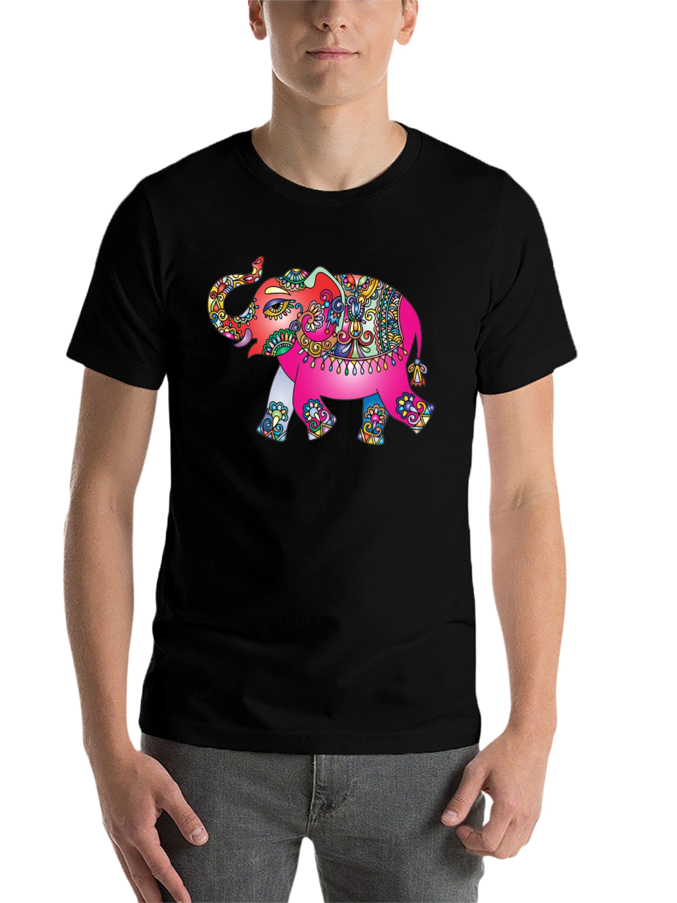 Black Elephant Graphic Print Black Cotton T-Shirt view 7
