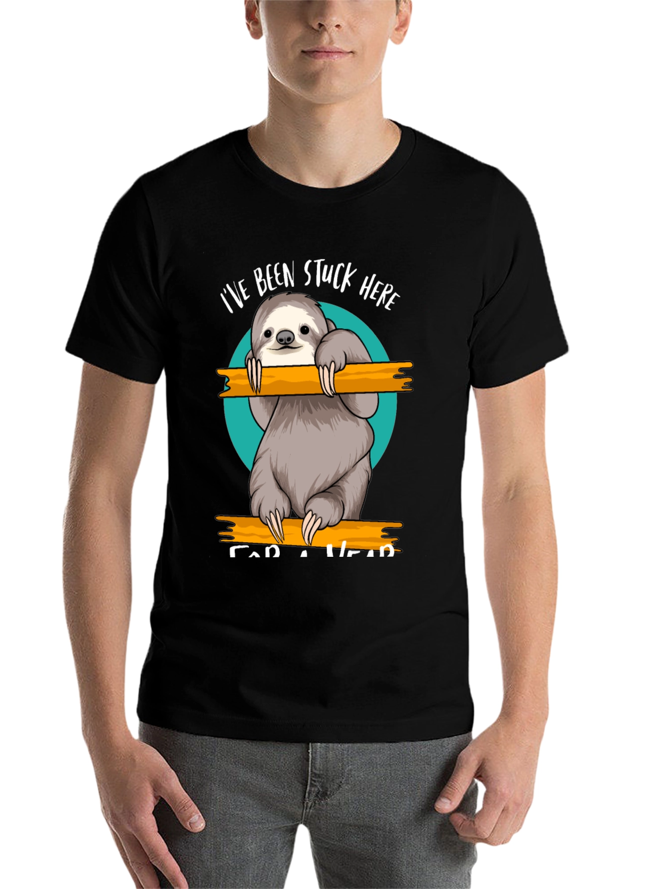 Black Stuck Here Sloth Graphic Tee - Relaxed Fit view 7