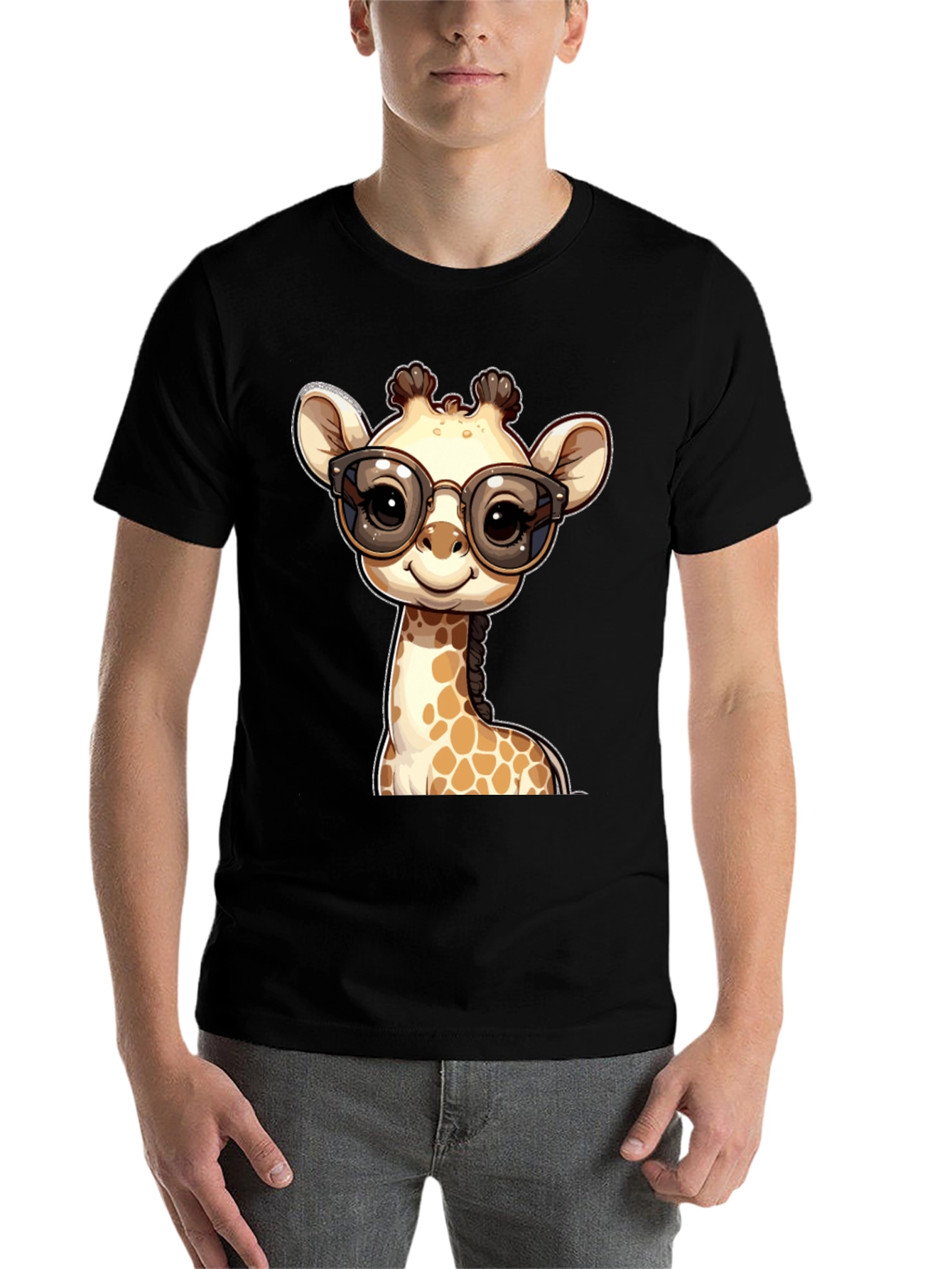 Black Giraffe with Glasses Graphic Tee view 7