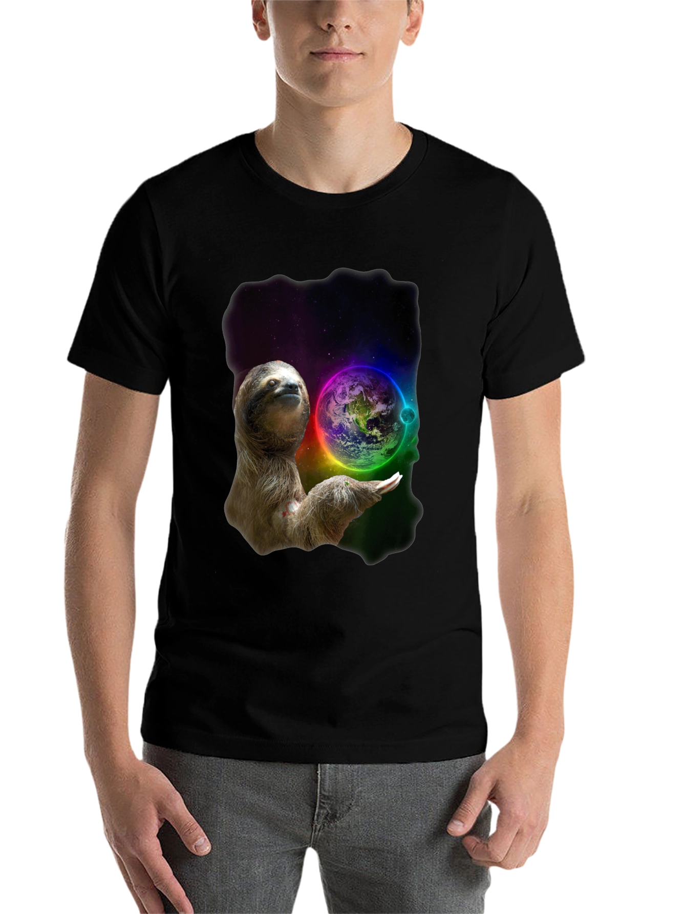 Black Cosmic Sloth T-Shirt -  Planet Protector Design view 7