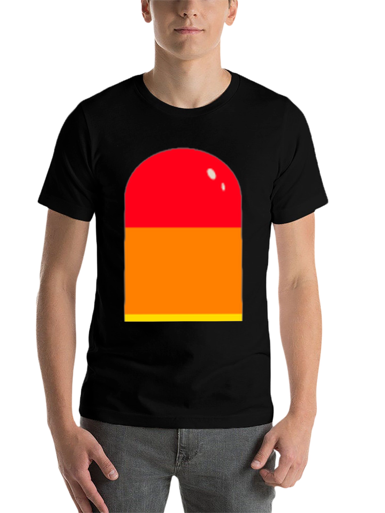 Black Retro Color Block Tee - Red, Orange, Yellow Graphic T-Shirt view 7