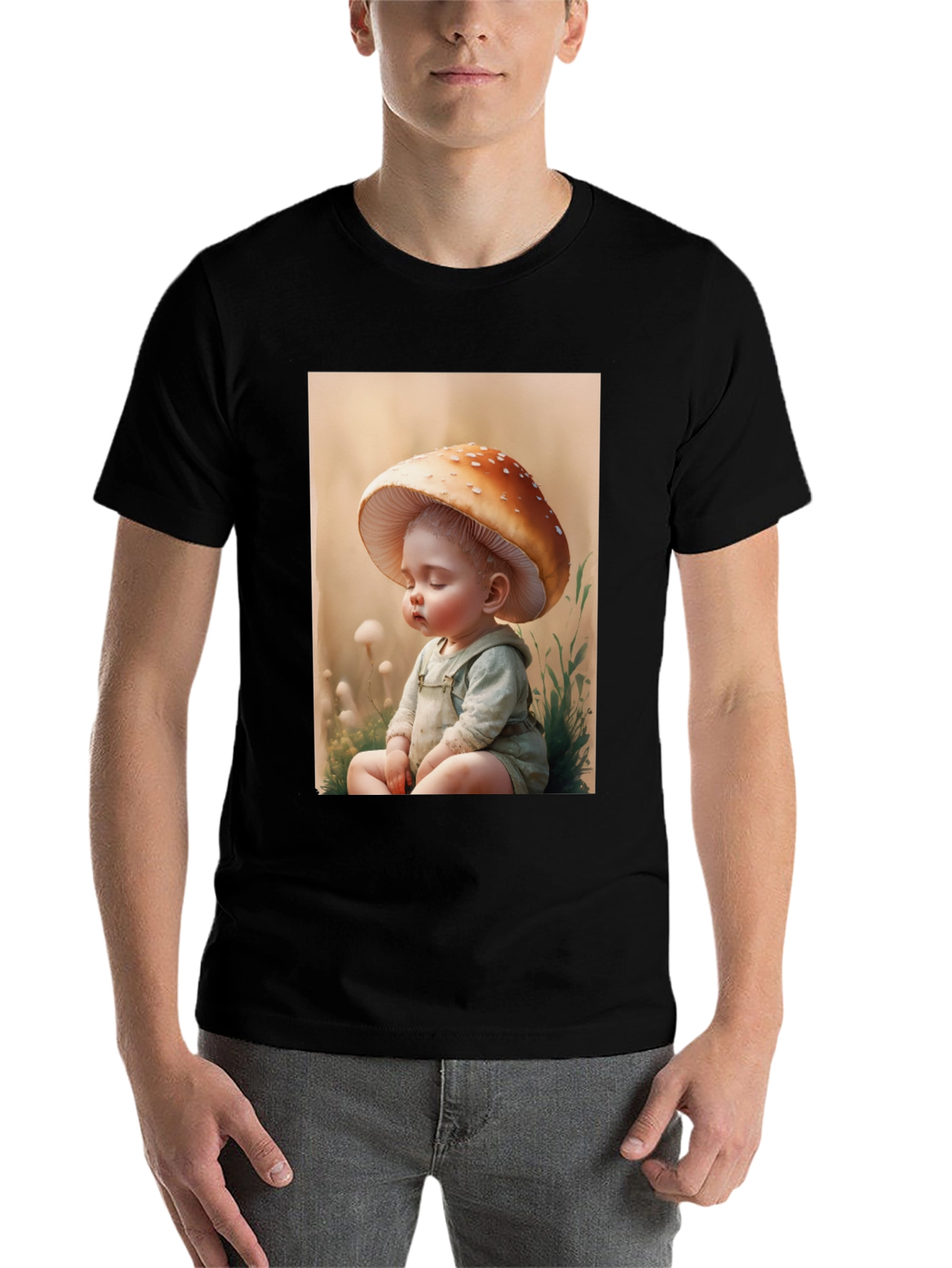 Black Mushroom Baby Graphic Tee - Unique Design view 7