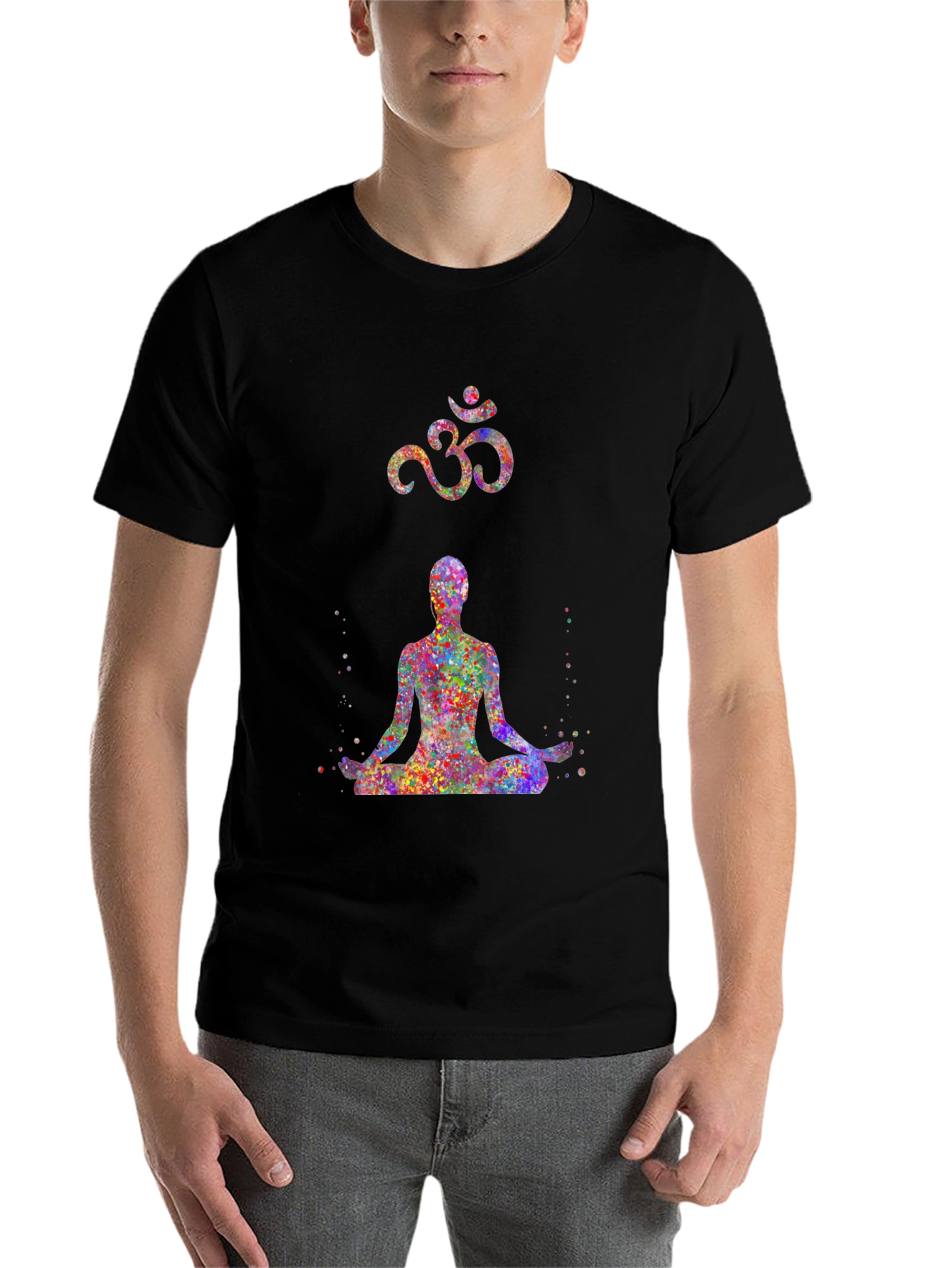 Black Yoga Om Symbol Graphic T-Shirt view 7