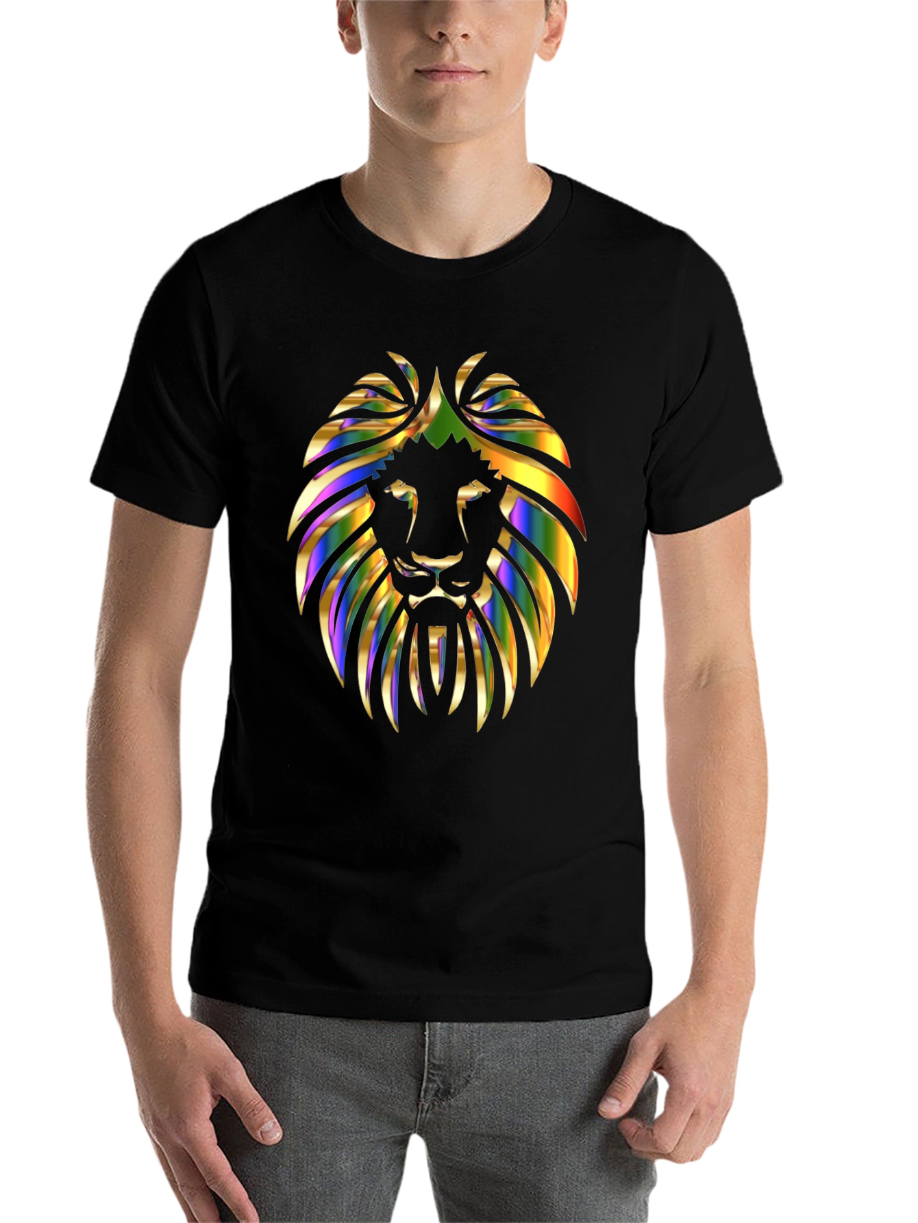 Black Vibrant Lion Graphic Print Men's Black T-Shirt view 7