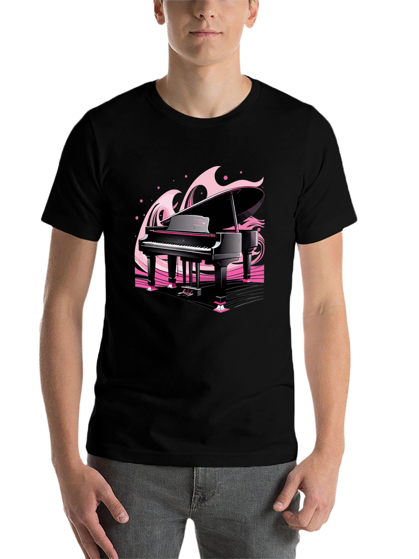 Black Piano Waves Graphic Tee - Musical Black T-Shirt view 7